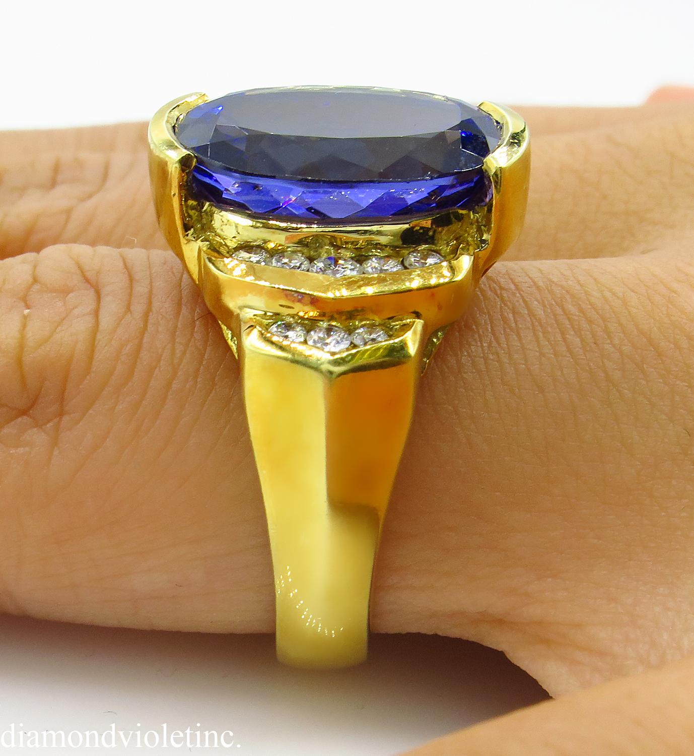 GIA 8.20 Carat Vintage Tanzanite Diamond Engagement Wedding Yellow Gold Ring 10