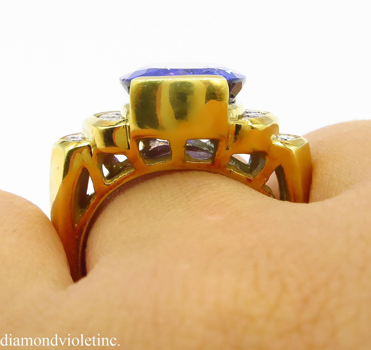 GIA 8.20 Carat Vintage Tanzanite Diamond Engagement Wedding Yellow Gold Ring 11