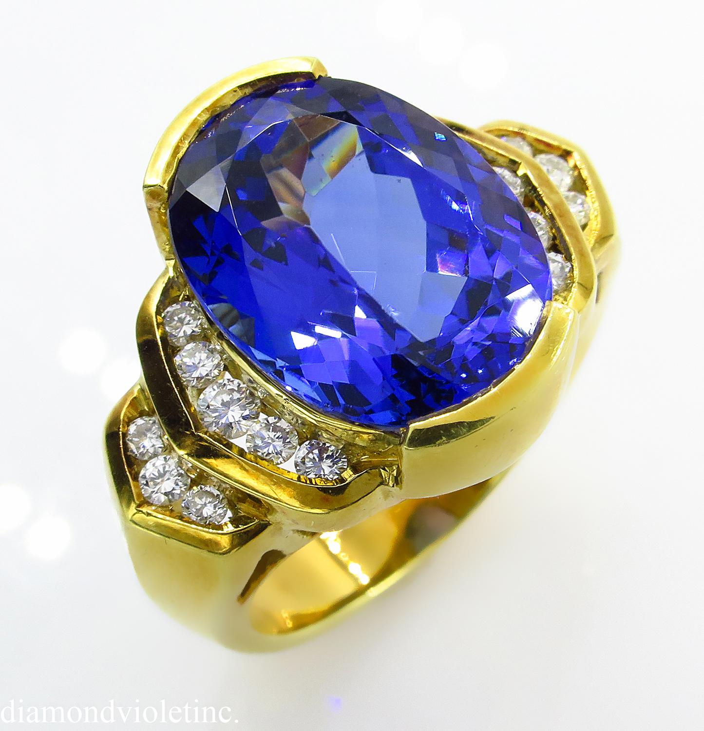 Oval Cut GIA 8.20 Carat Vintage Tanzanite Diamond Engagement Wedding Yellow Gold Ring