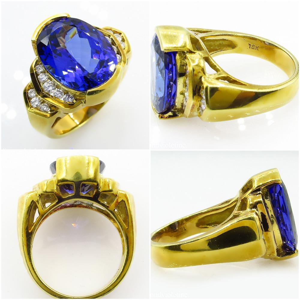 GIA 8.20 Carat Vintage Tanzanite Diamond Engagement Wedding Yellow Gold Ring In Good Condition In New York, NY