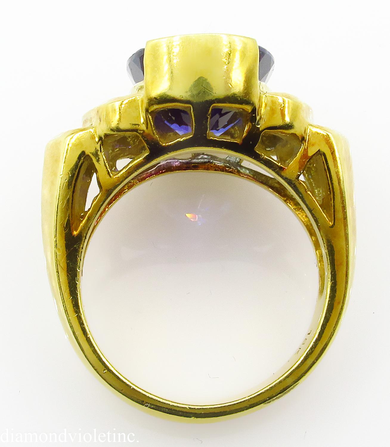 Women's GIA 8.20 Carat Vintage Tanzanite Diamond Engagement Wedding Yellow Gold Ring