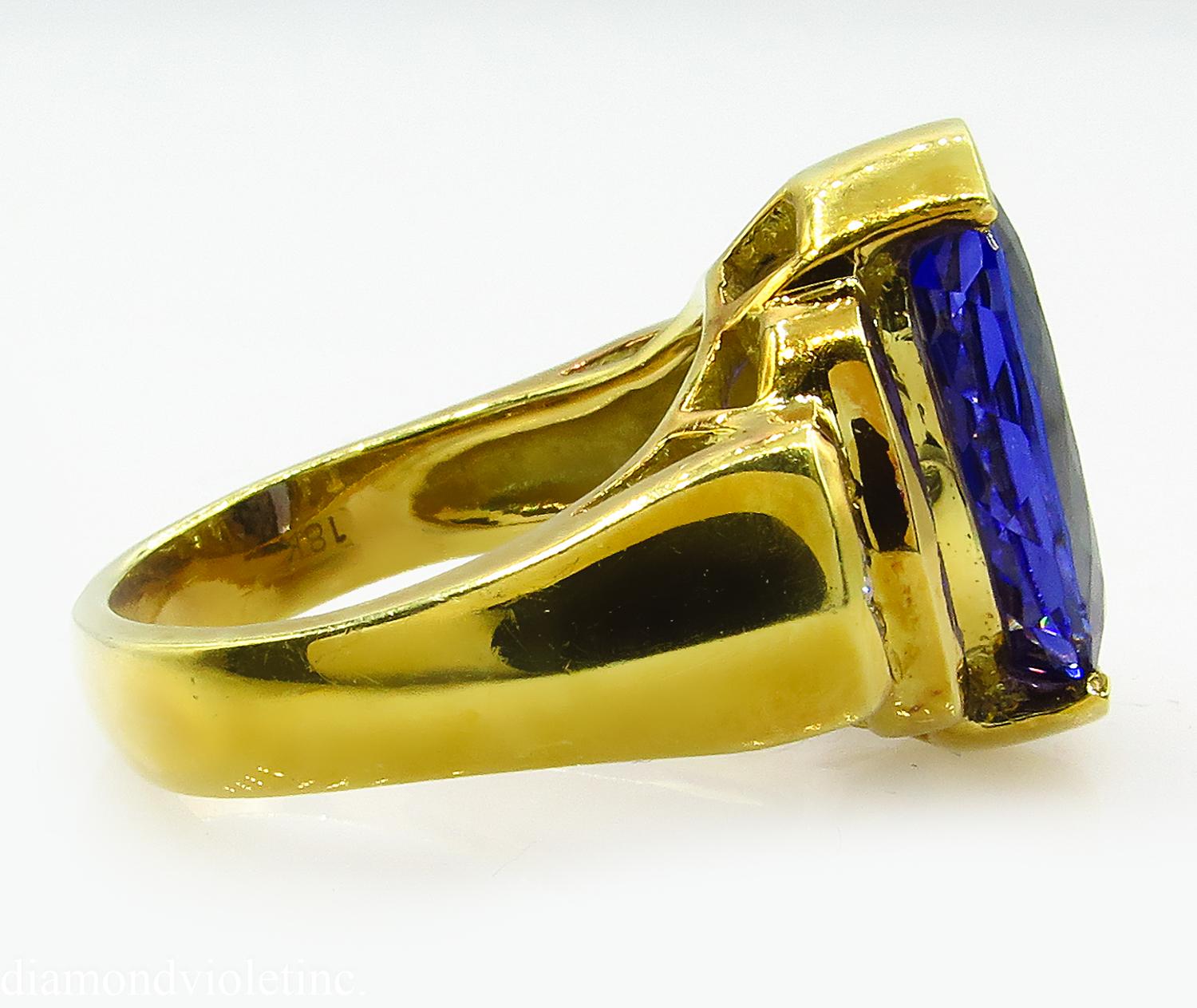 GIA 8.20 Carat Vintage Tanzanite Diamond Engagement Wedding Yellow Gold Ring 2