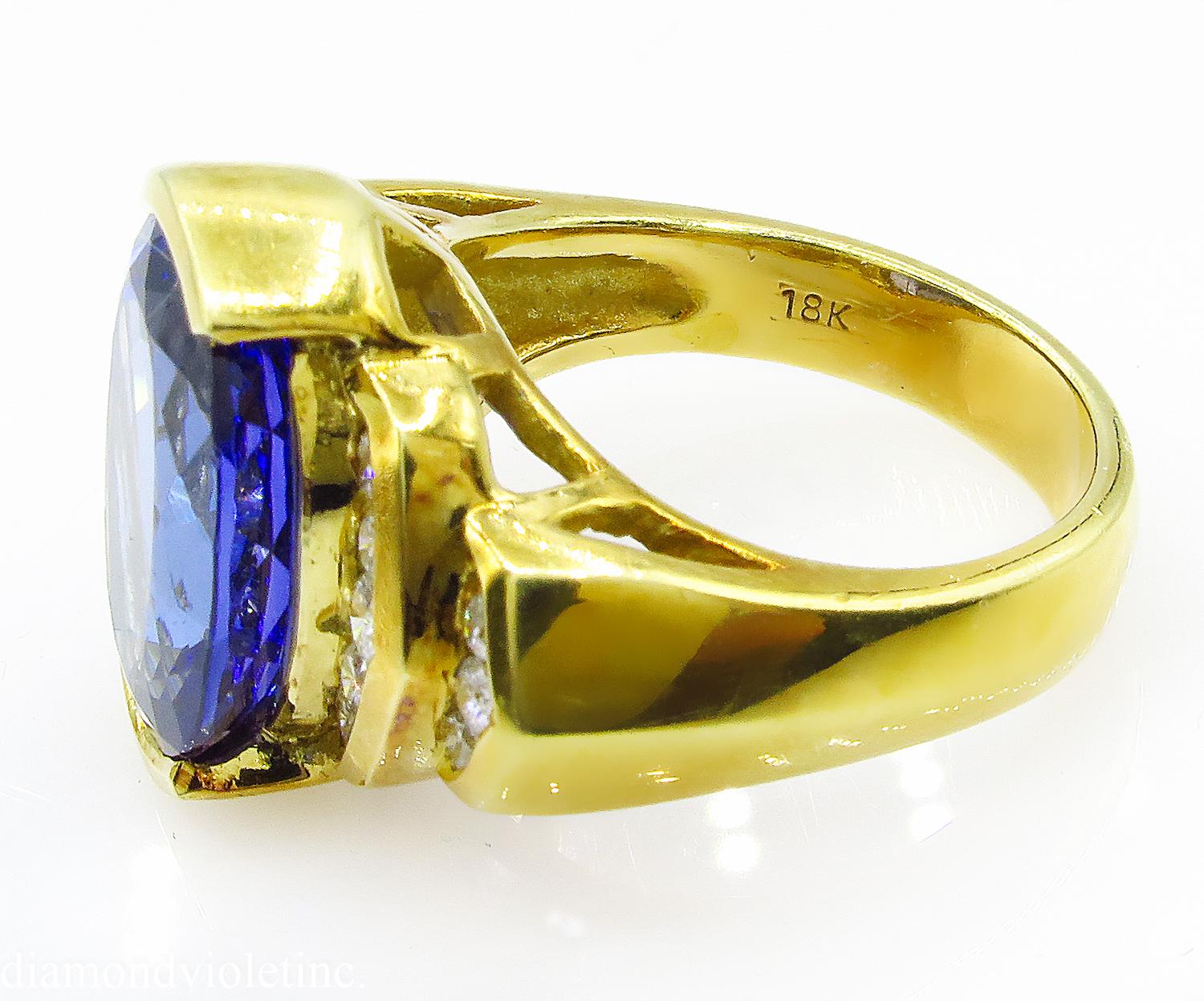 GIA 8.20 Carat Vintage Tanzanite Diamond Engagement Wedding Yellow Gold Ring 3