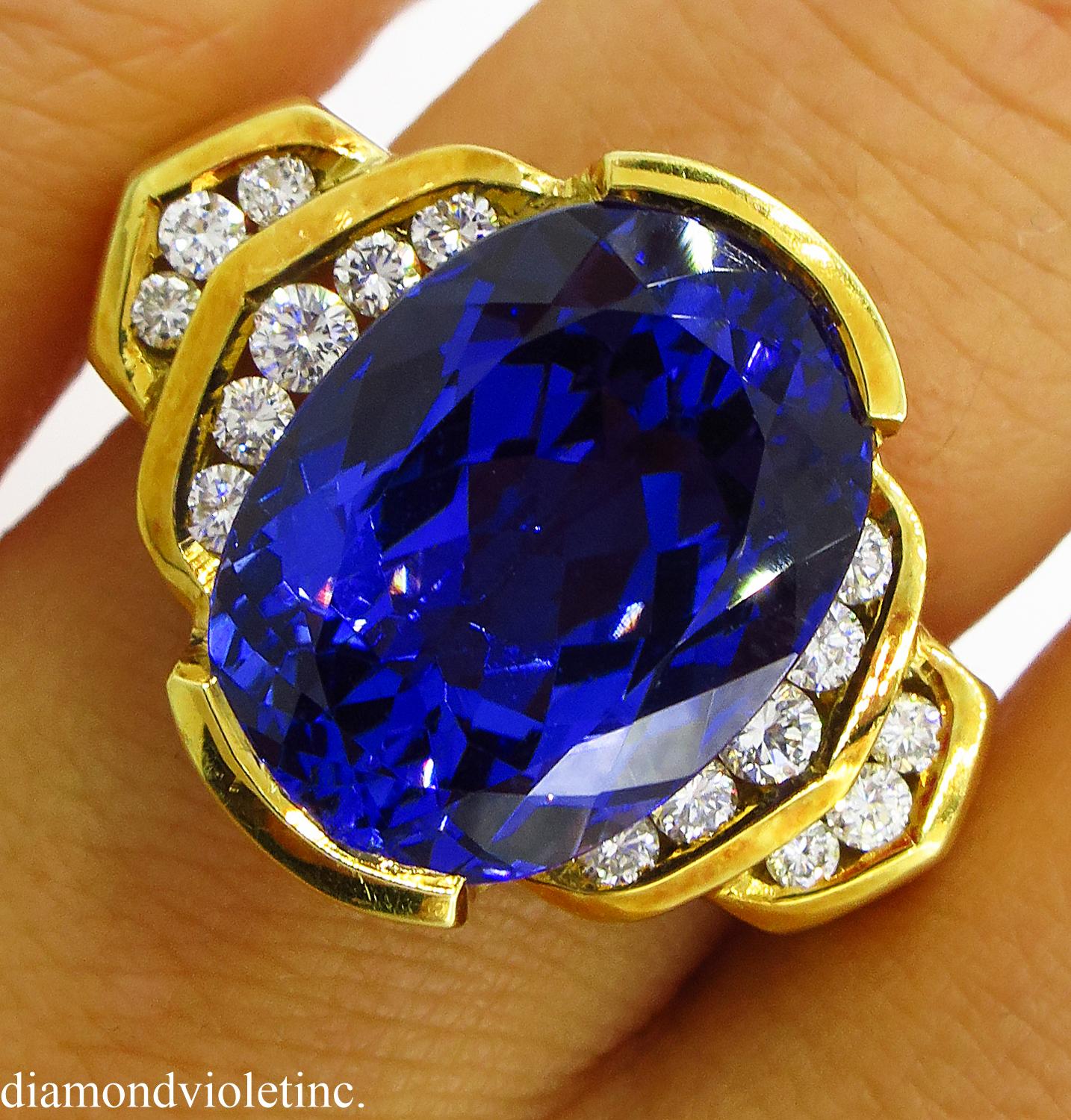 GIA 8.20 Carat Vintage Tanzanite Diamond Engagement Wedding Yellow Gold Ring 4