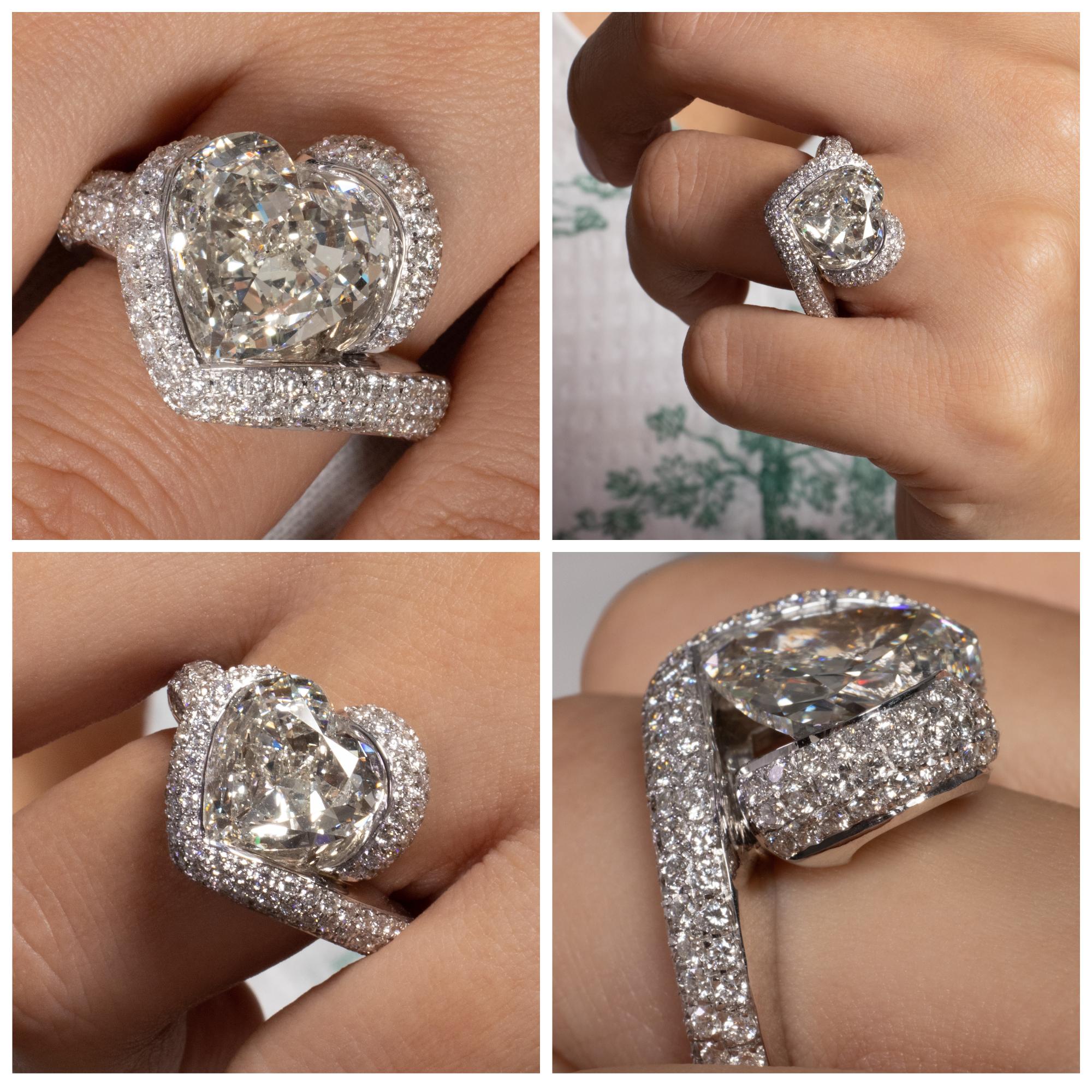 GIA 8.21ct Estate Heart Diamond 18k White Gold Engagement Anniversary Ring 7