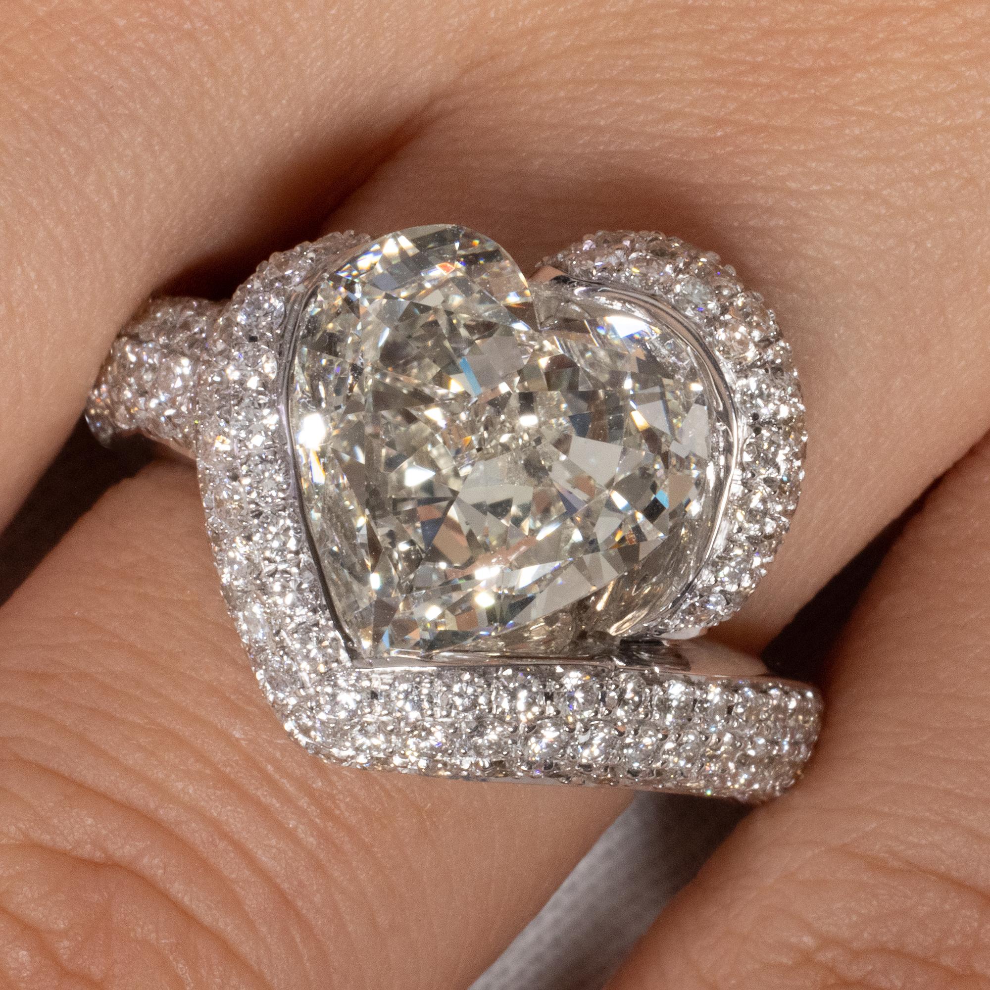 GIA 8.21ct Estate Heart Diamond 18k White Gold Engagement Anniversary Ring 8