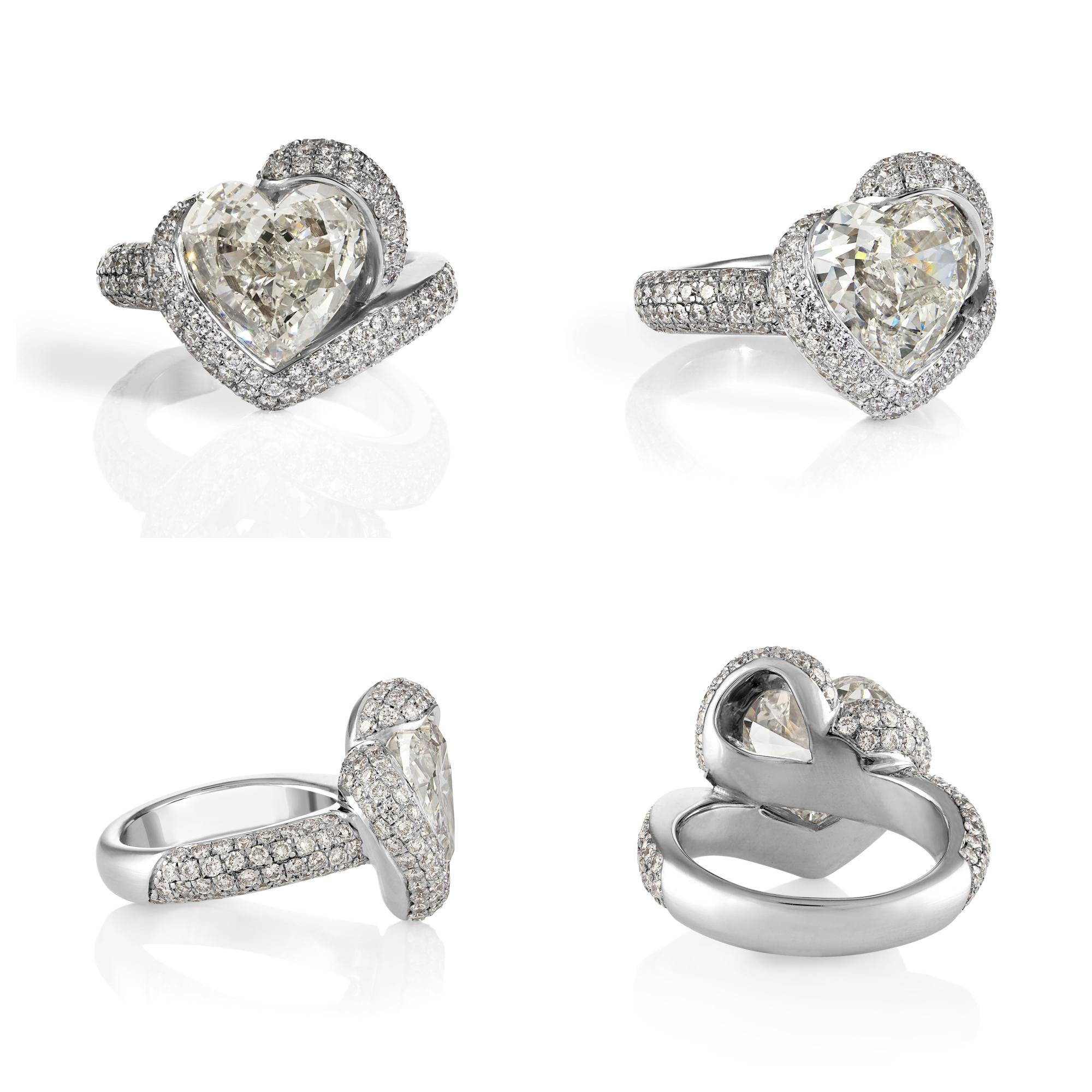 GIA 8.21ct Estate Heart Diamond 18k White Gold Engagement Anniversary Ring 2