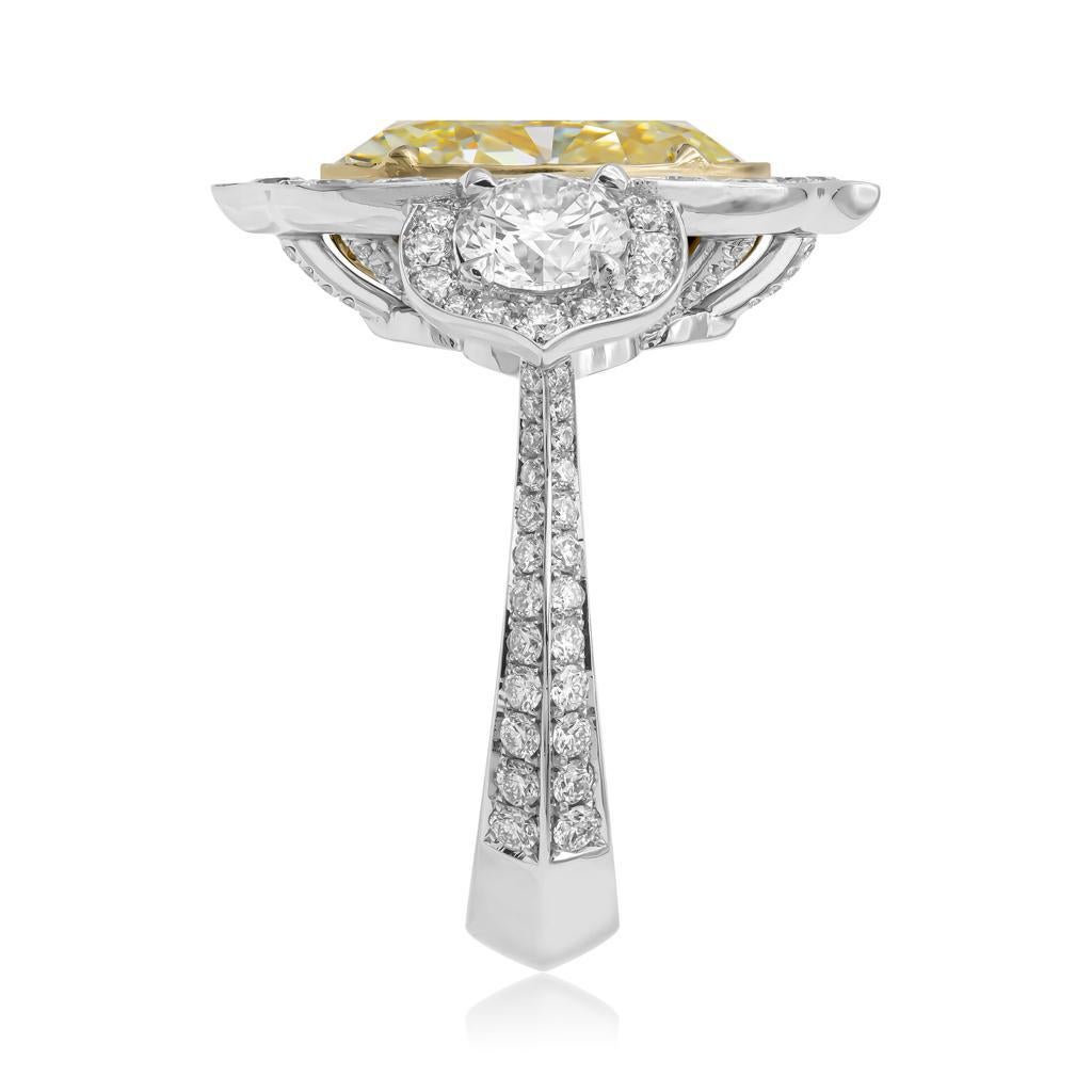 GIA 8.22 Carat Fancy Yellow Oval Diamond 3-Stone Engagement Platinum Ring 1