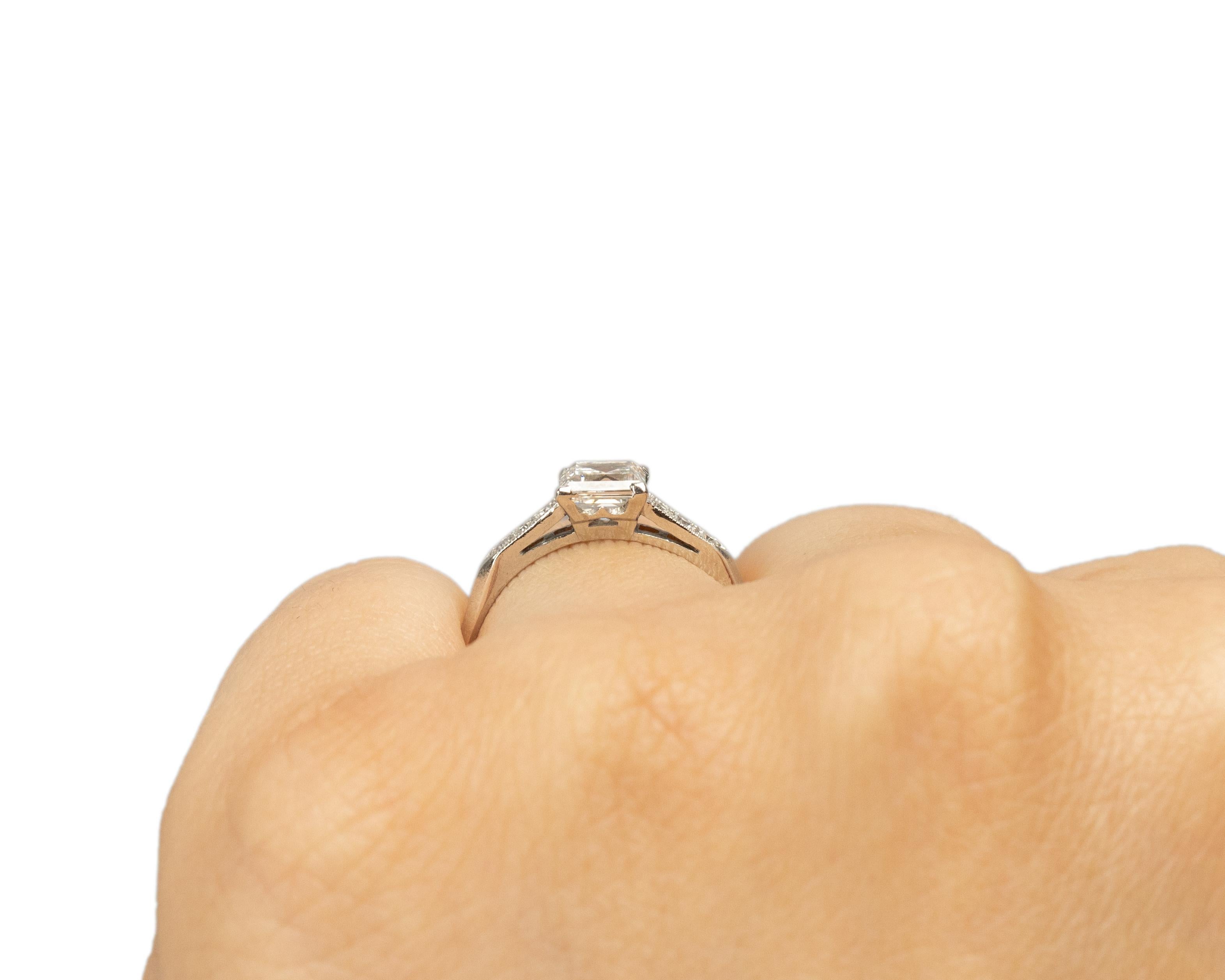 GIA .83 Carat Art Deco Diamond Platinum Engagement Ring For Sale 1