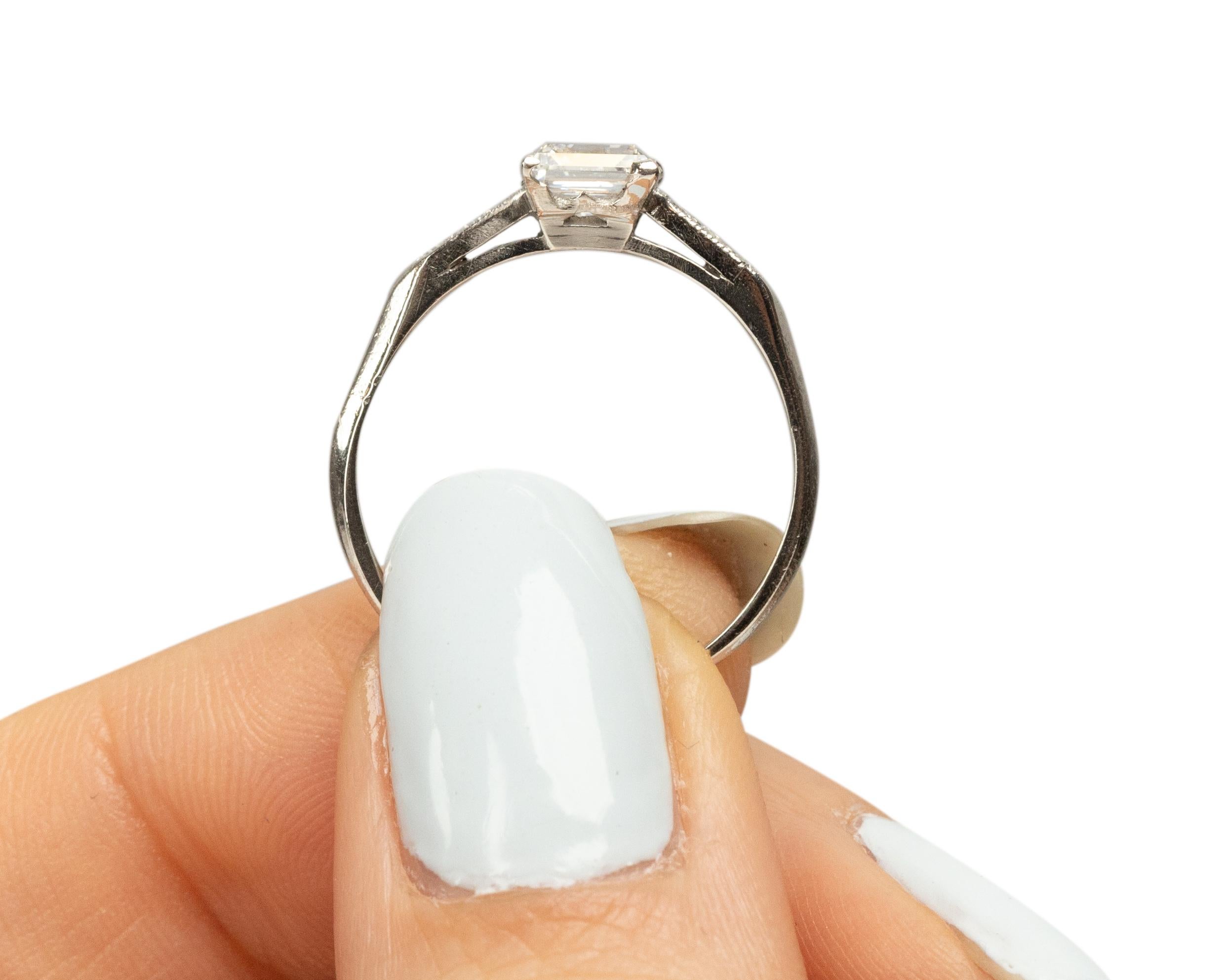 GIA .83 Carat Art Deco Diamond Platinum Engagement Ring For Sale 2