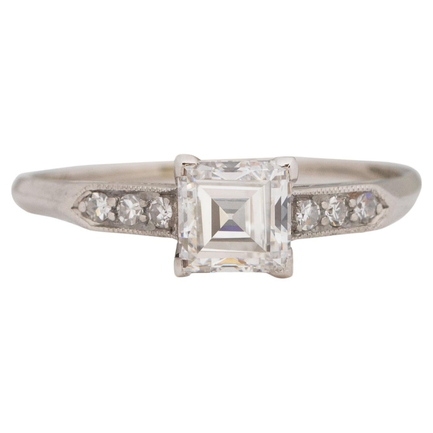 GIA .83 Carat Art Deco Diamond Platinum Engagement Ring For Sale