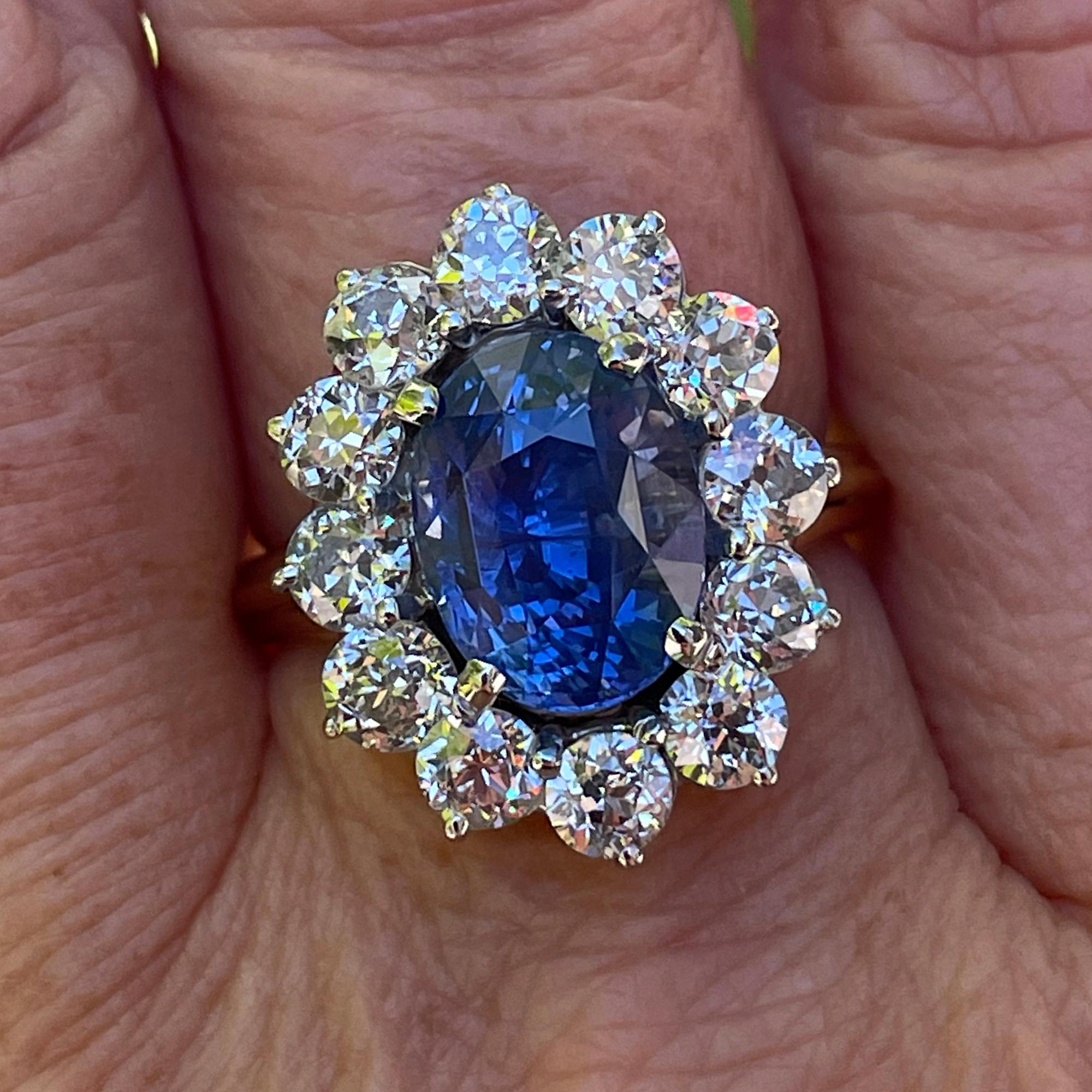 Gia 8.42ctw Ceylon No Heat Cornflower Blue Sapphire Diamond Platinum 18kyg Ring 2