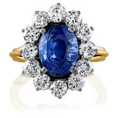Vintage Gia 8.42ctw Ceylon No Heat Cornflower Blue Sapphire Diamond Platinum 18kyg Ring