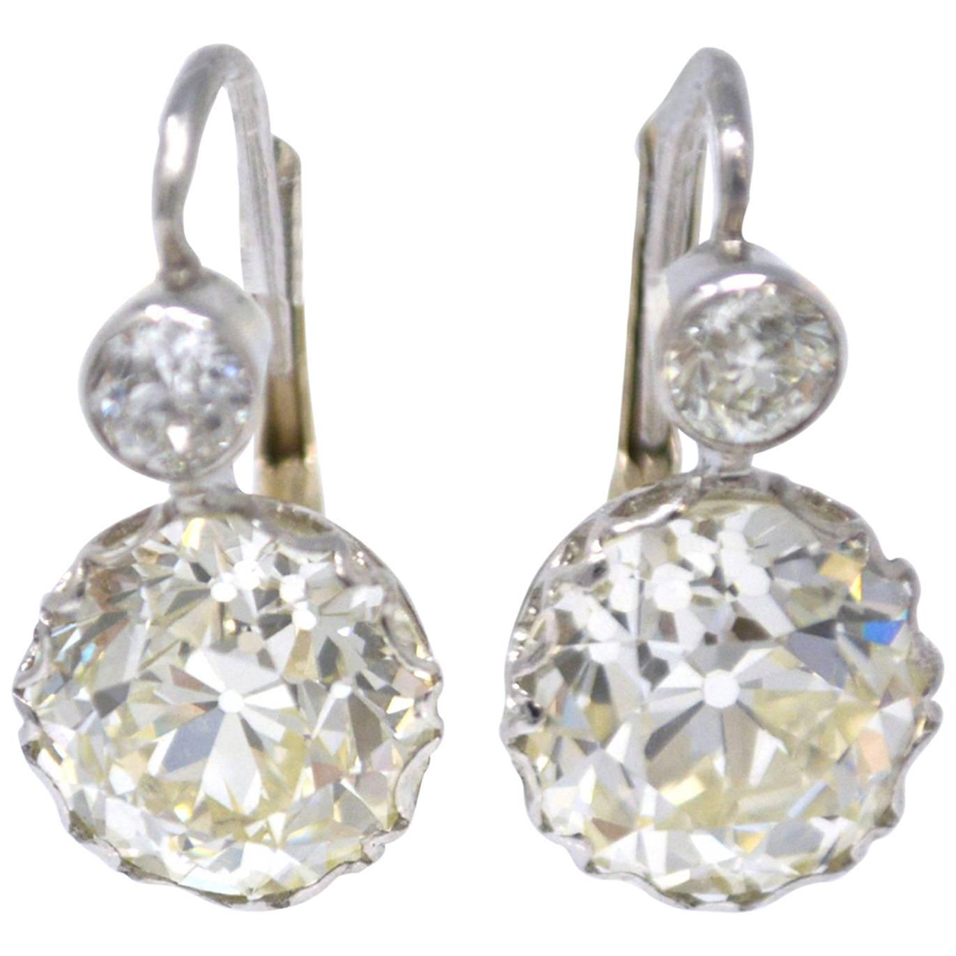GIA 8.47 Carat Old European Cut Diamond Double Drop Earrings.