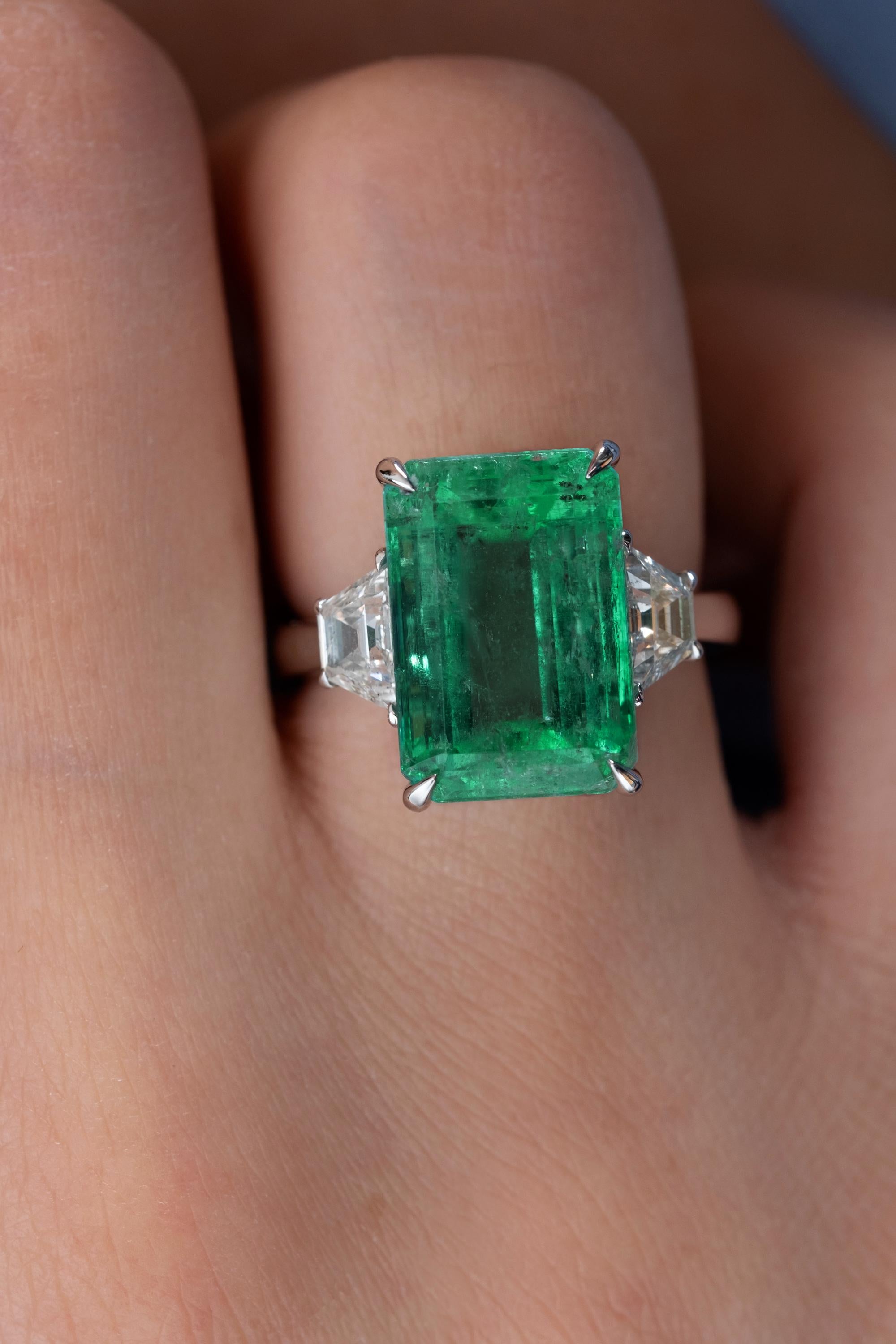 GIA 8.48ct Vintage Colombian Green Emerald Diamond Engagement Wedding Plat Ring 5