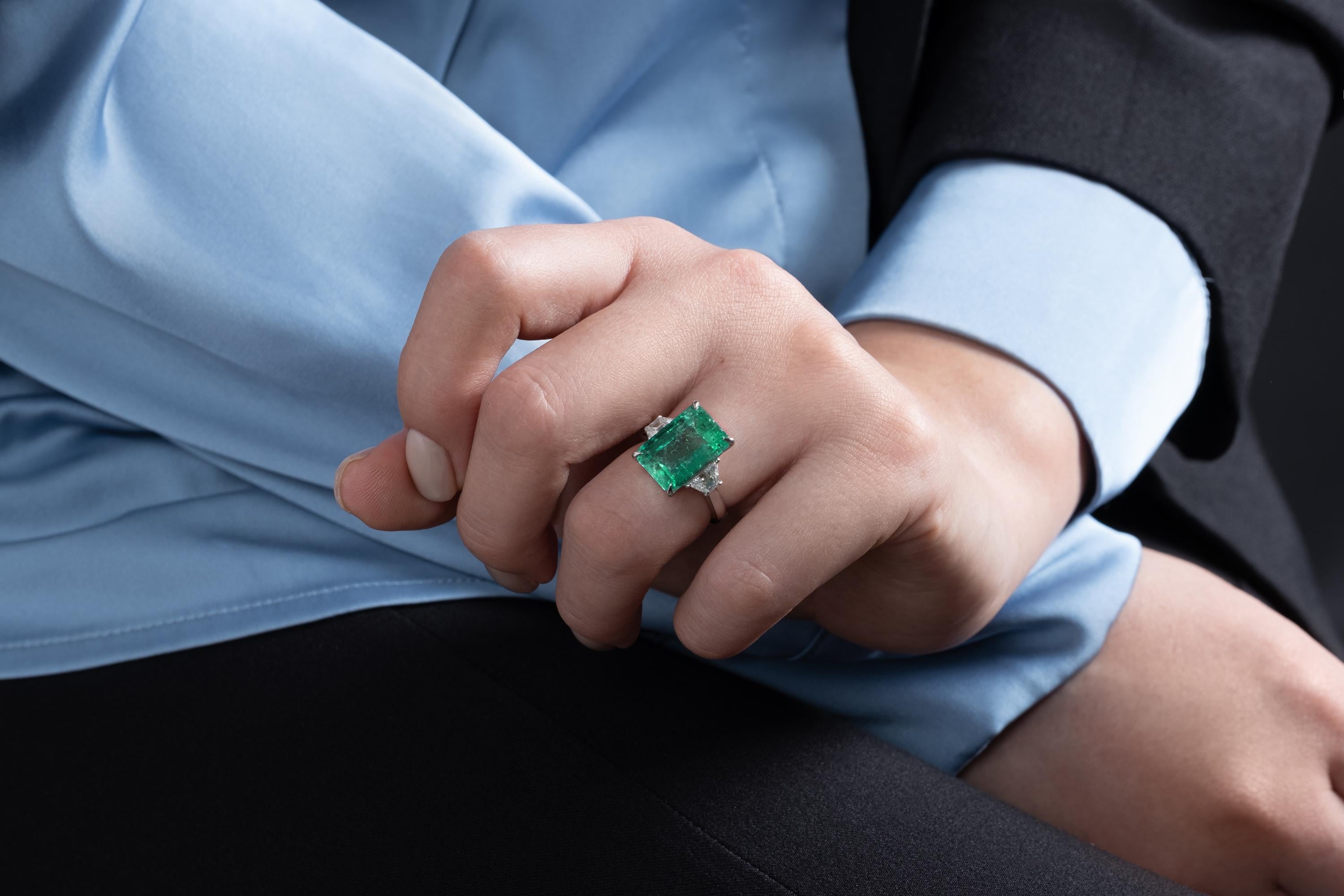GIA 8.48ct Vintage Colombian Green Emerald Diamond Engagement Wedding Plat Ring 6