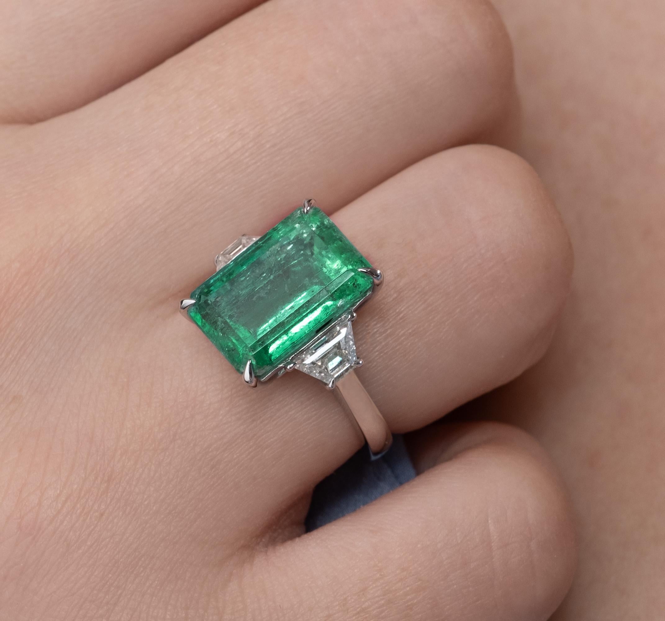 GIA 8.48ct Vintage Colombian Green Emerald Diamond Engagement Wedding Plat Ring 11