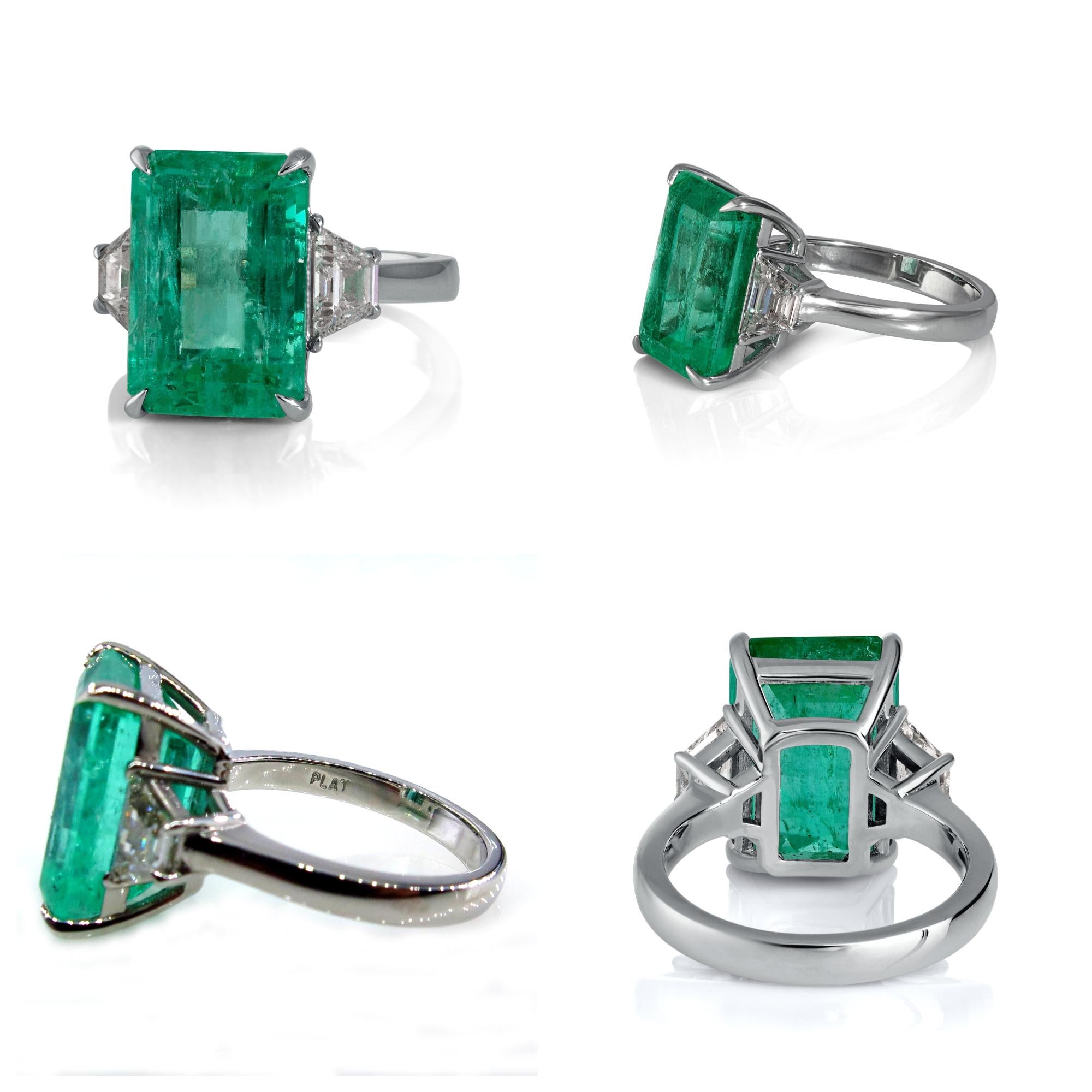 Women's GIA 8.48ct Vintage Colombian Green Emerald Diamond Engagement Wedding Plat Ring
