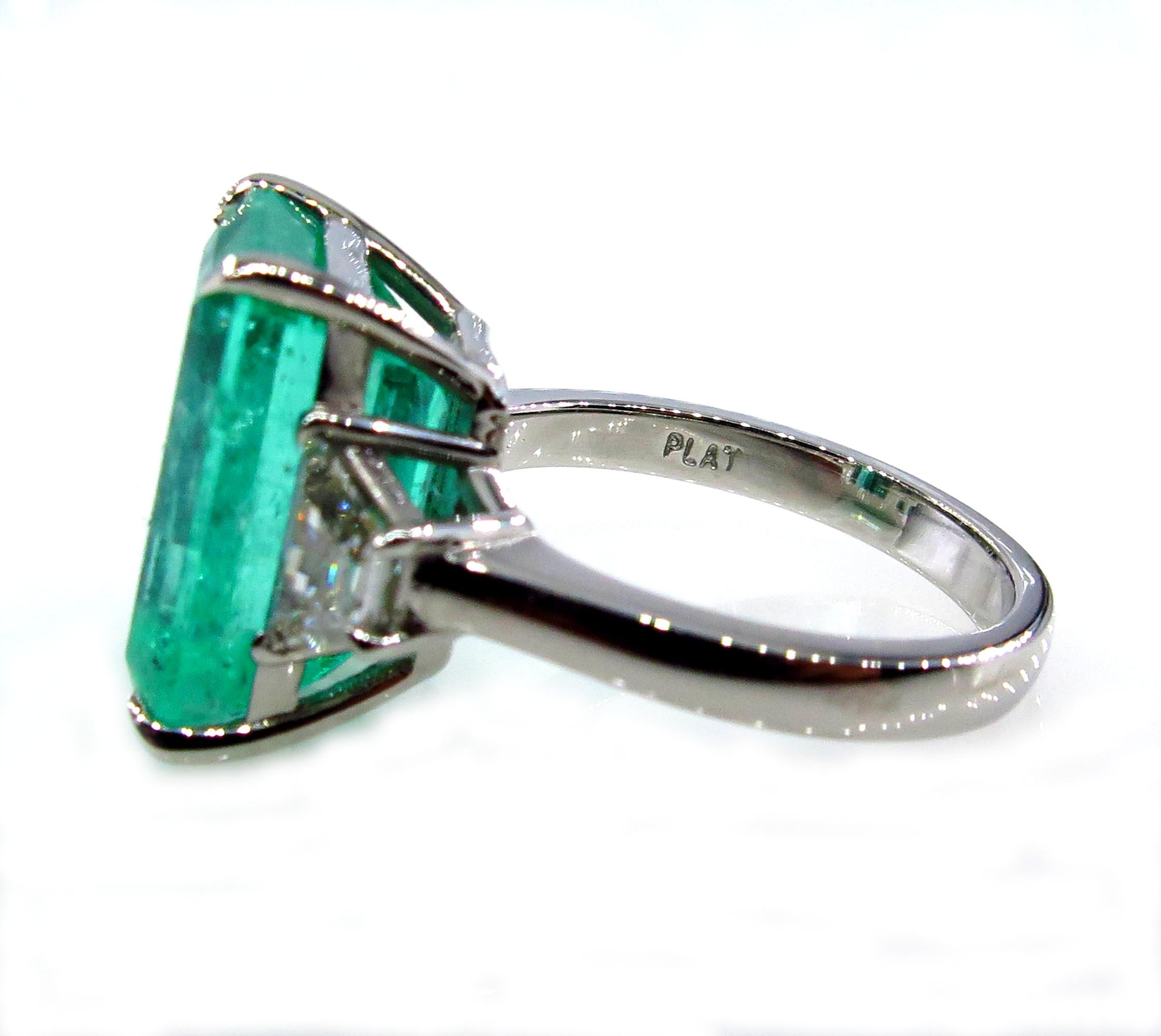 GIA 8.48ct Vintage Colombian Green Emerald Diamond Engagement Wedding Plat Ring 3