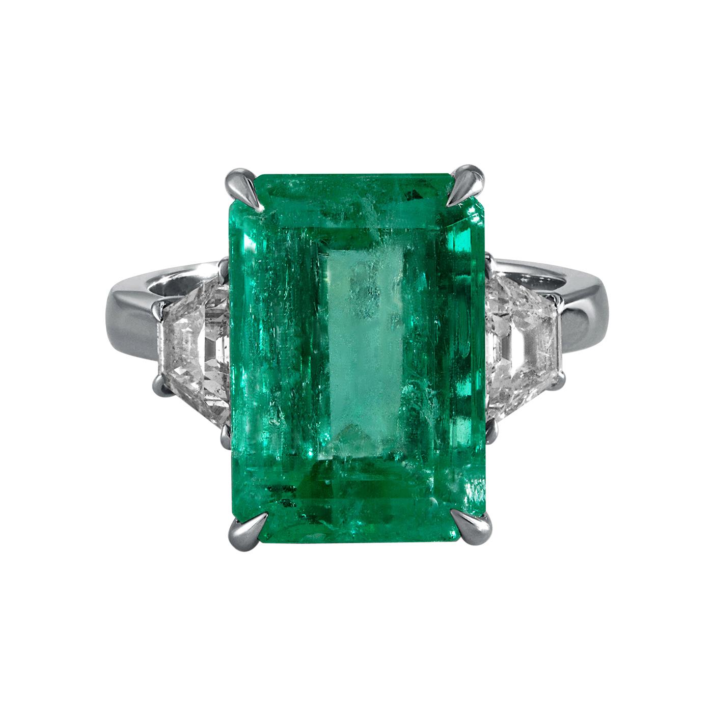 GIA 8.48ct Vintage Colombian Green Emerald Diamond Engagement Wedding Plat Ring