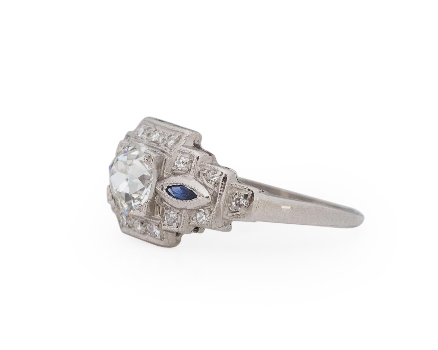 Old European Cut GIA .85 Carat Art Deco Diamond Platinum Engagement Ring For Sale