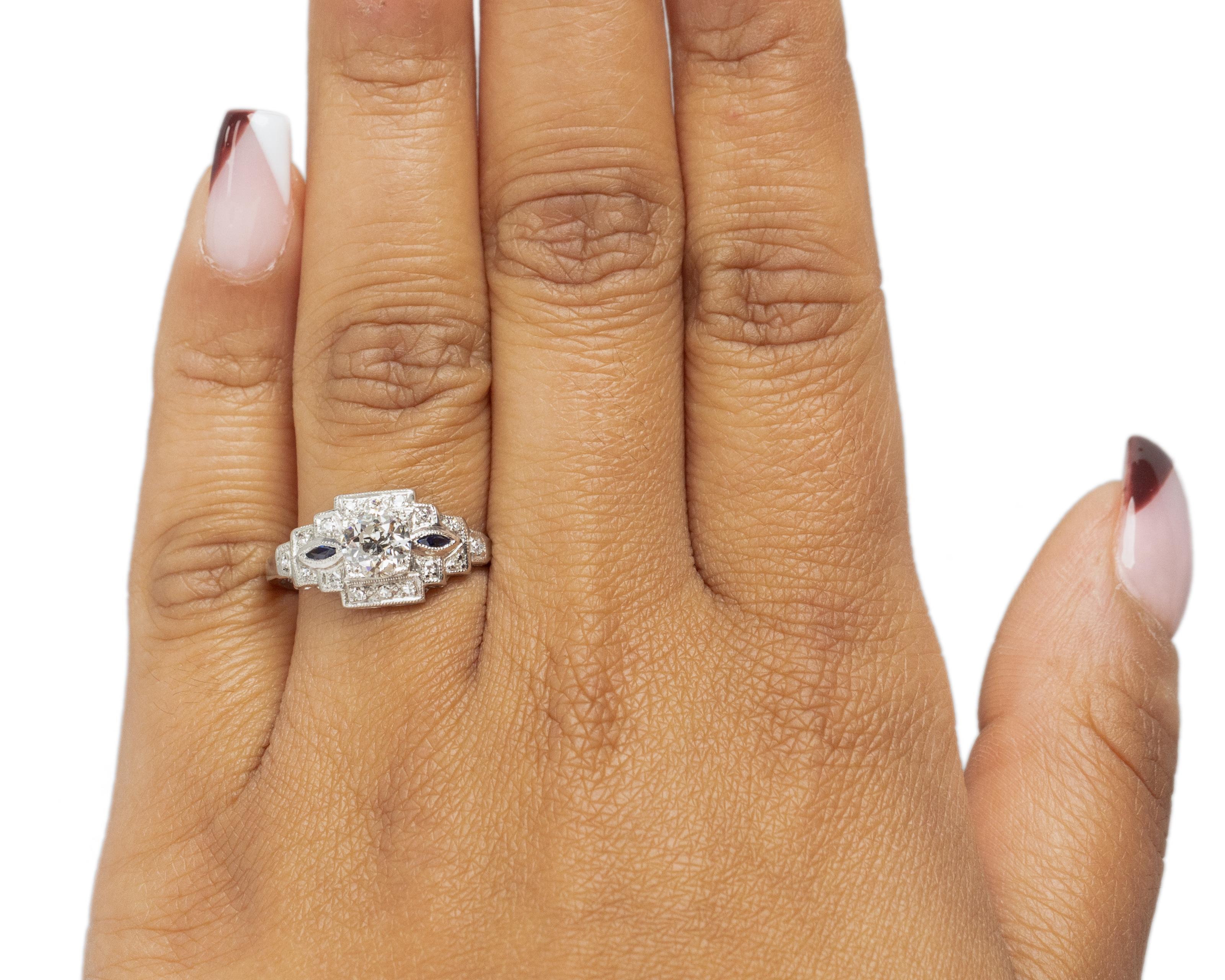 Women's GIA .85 Carat Art Deco Diamond Platinum Engagement Ring For Sale