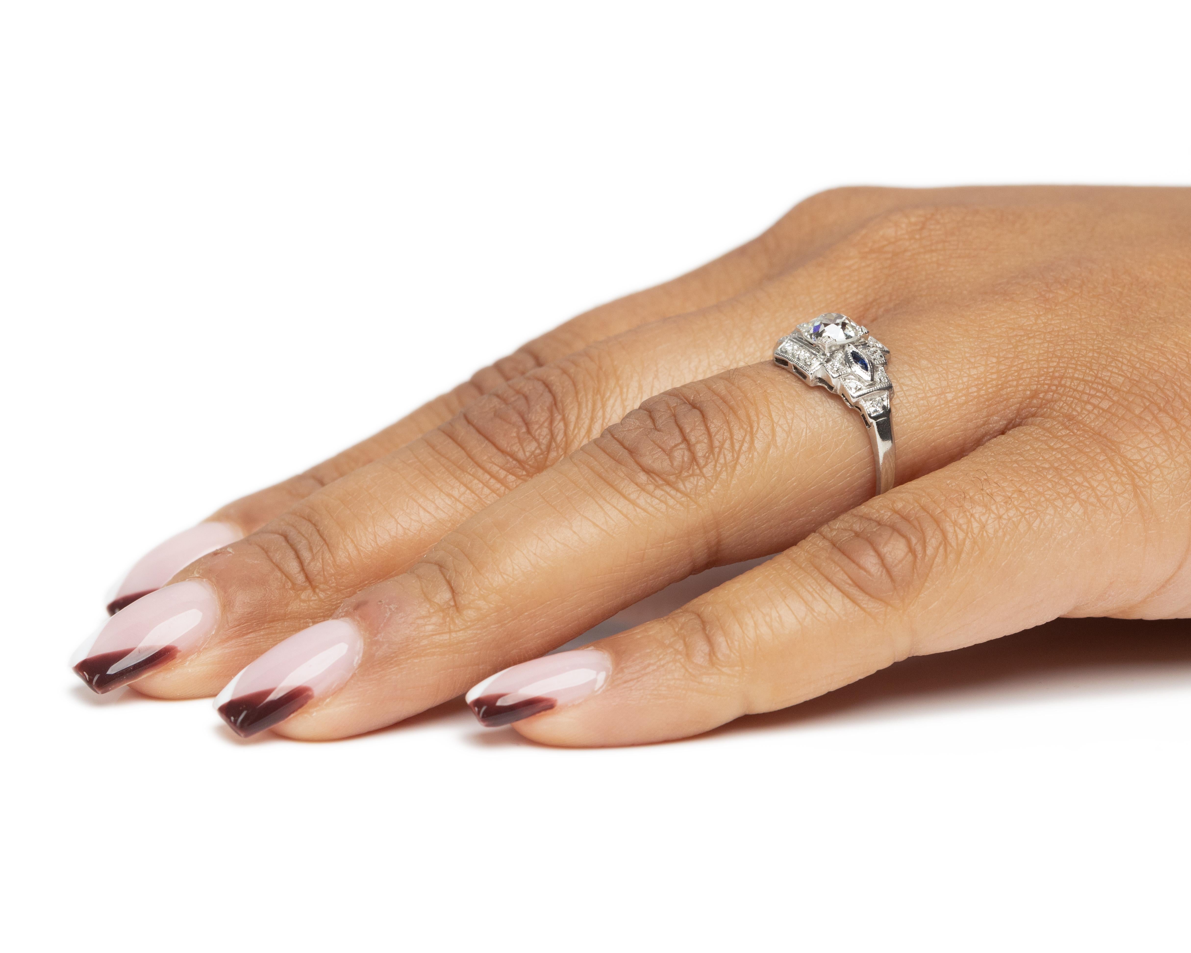 Verlobungsring, GIA 0,85 Karat Art Deco Diamant Platin im Angebot 1