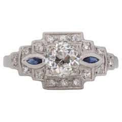 Verlobungsring, GIA 0,85 Karat Art Deco Diamant Platin