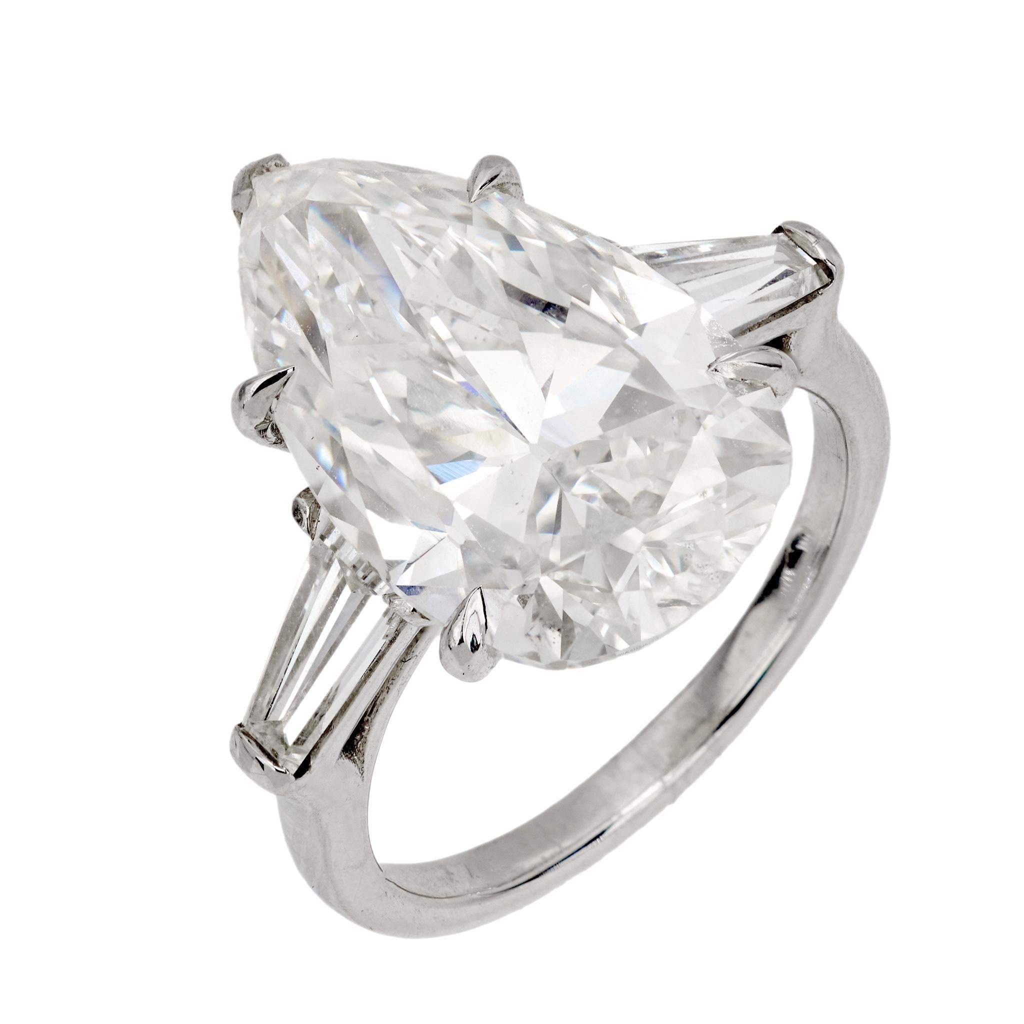 Pear Cut GIA 8.50 carat pear cut diamond platinum engagement ring For Sale