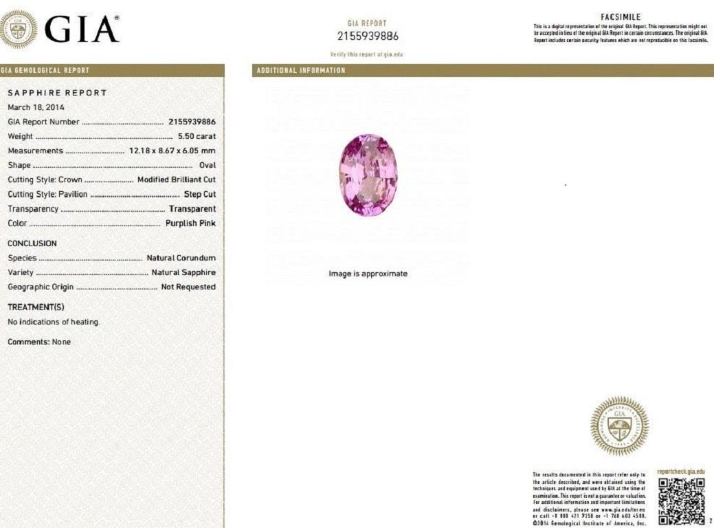 GIA 8.50ct natural no heat sapphire diamond ring 14kt. unheated purple pink  In New Condition For Sale In New York, NY