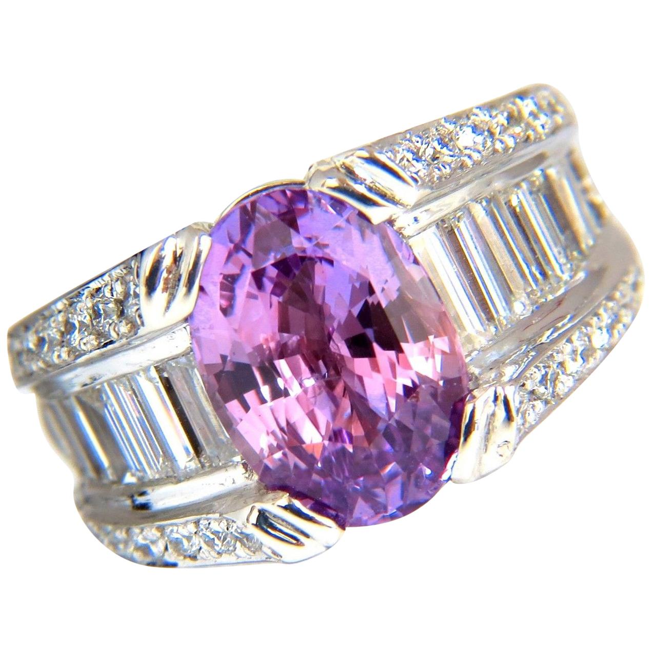 Bague en diamant et saphir naturel non chauffé de 8,50 carats certifié GIA, rose violet non chauffé de 14 carats 