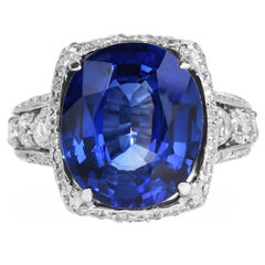 GIA 8.55cts Sri Lanka Sapphire Diamond 18K Vintage Engagement Ring