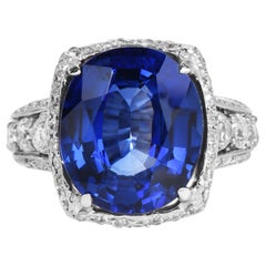 GIA 8.55cts Sri Lanka Sapphire Diamond 18K Vintage Engagement Ring