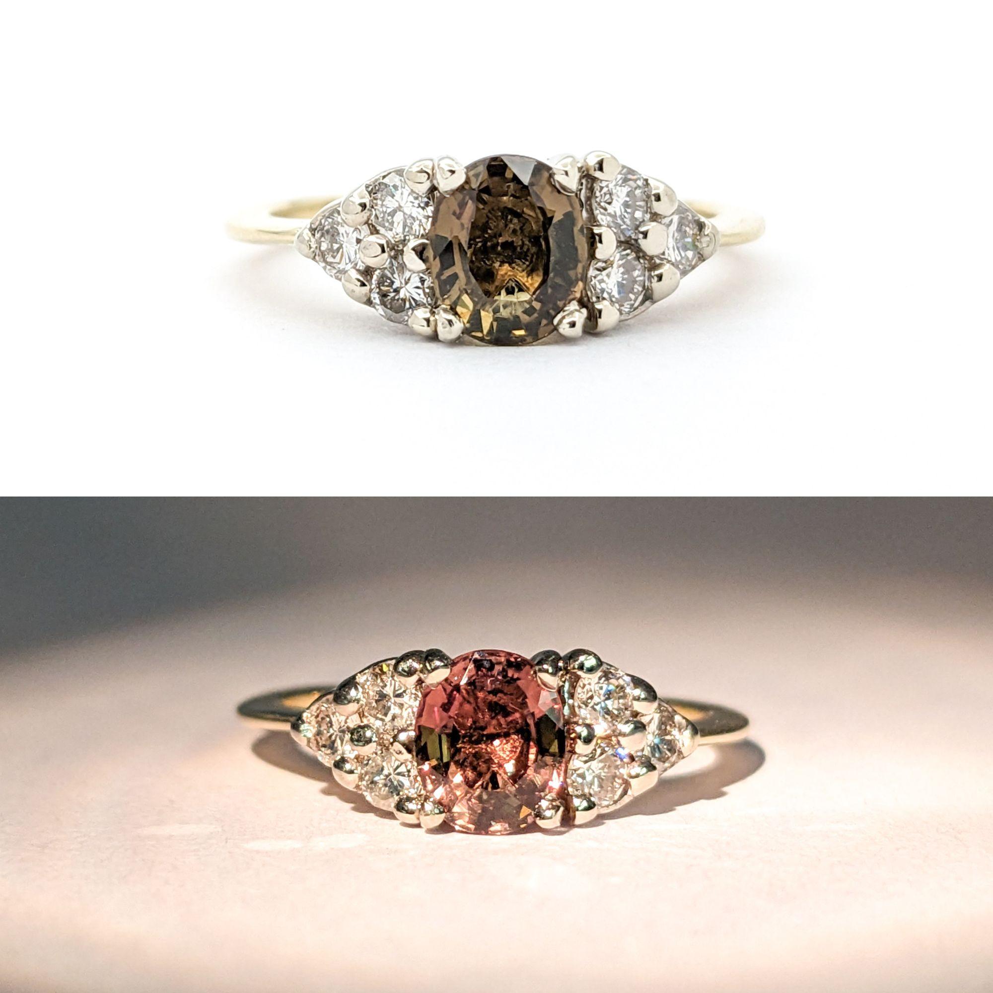 Contemporary GIA .85ct Natural Alexandrite & Diamond Ring In Yellow Gold For Sale