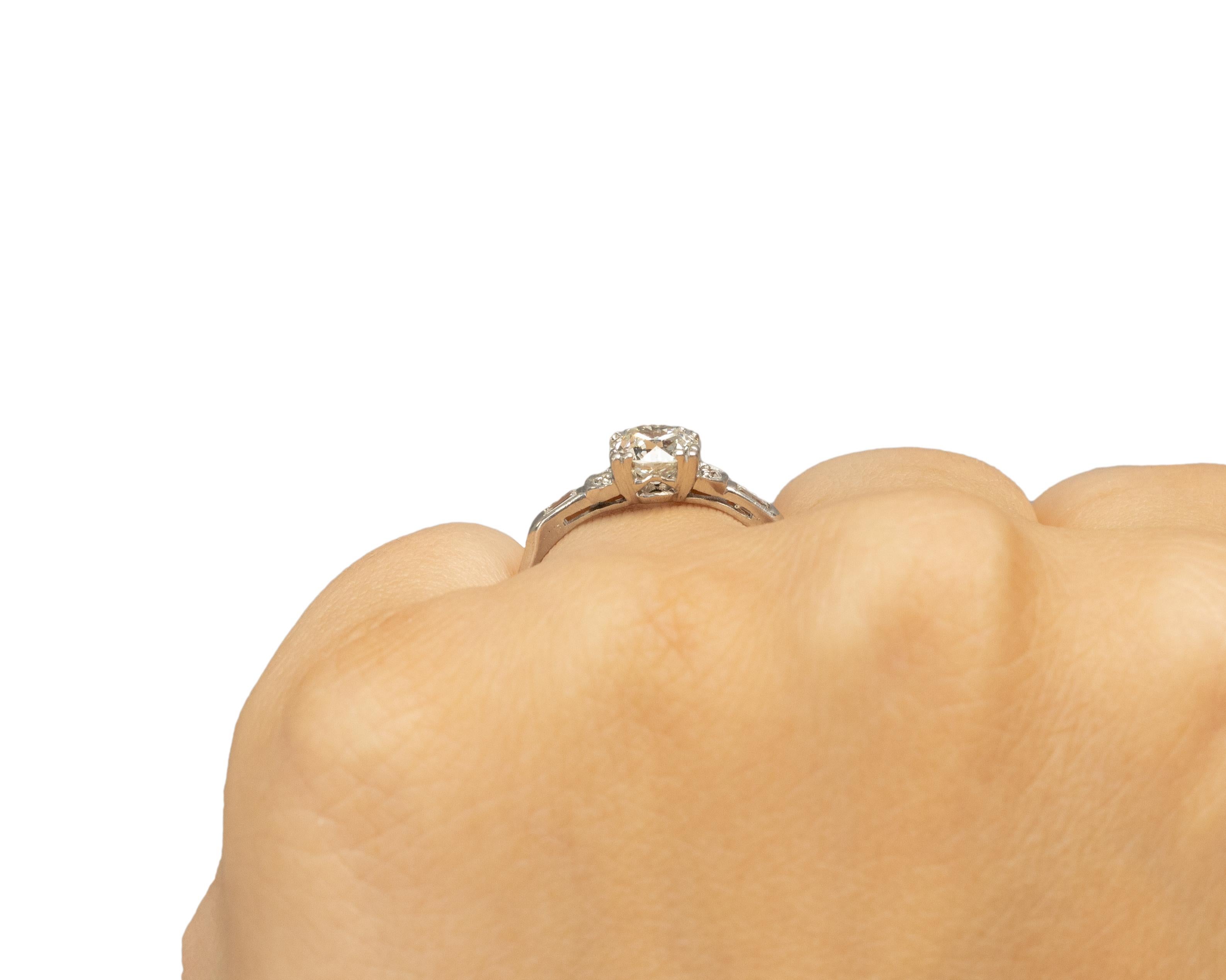 GIA .87 Carat Art Deco Diamond Platinum Engagement Ring For Sale 1
