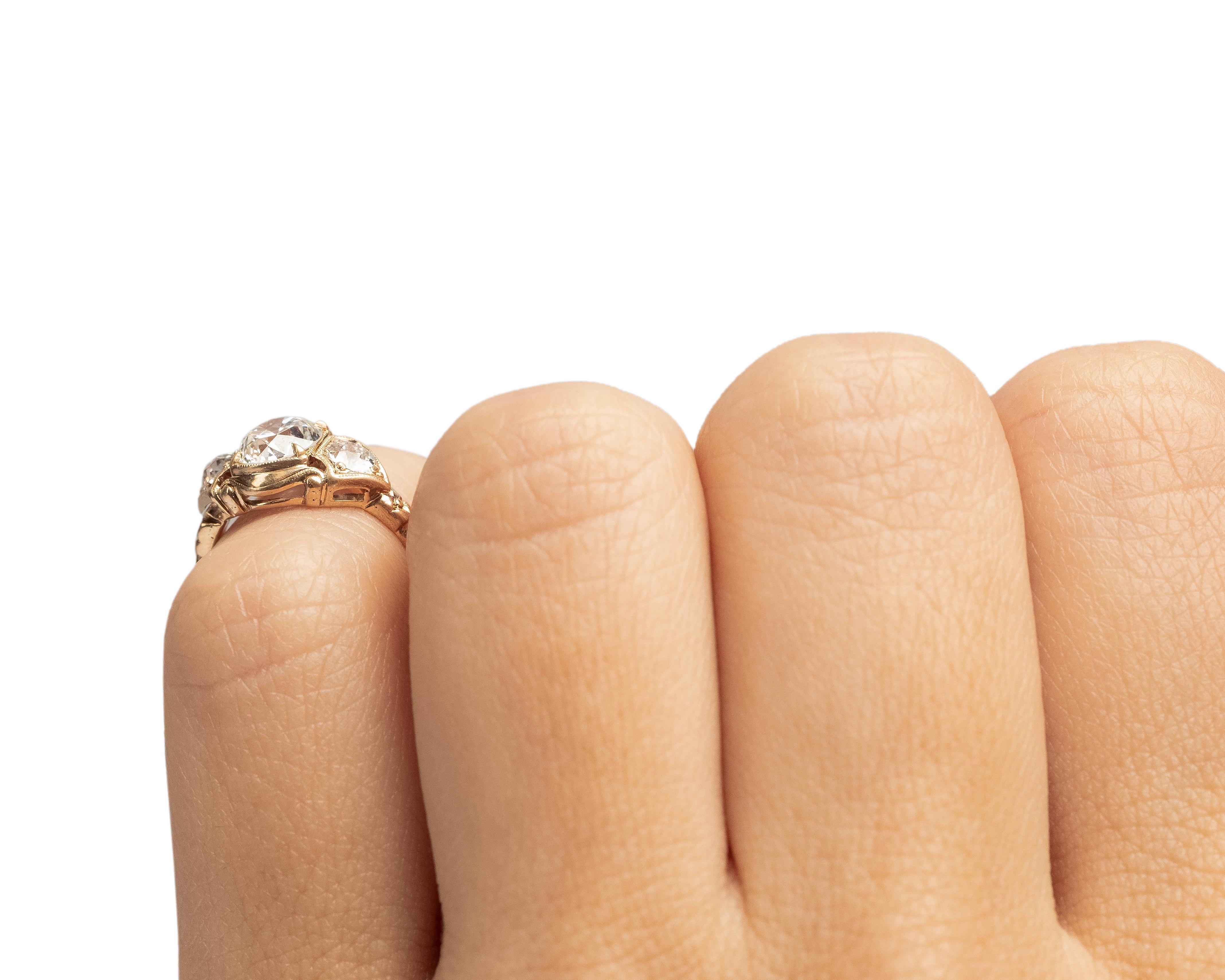 GIA .87 Carat Total Weight Edwardian Diamond 14Karat Yellow Gold Engagement Ring For Sale 2