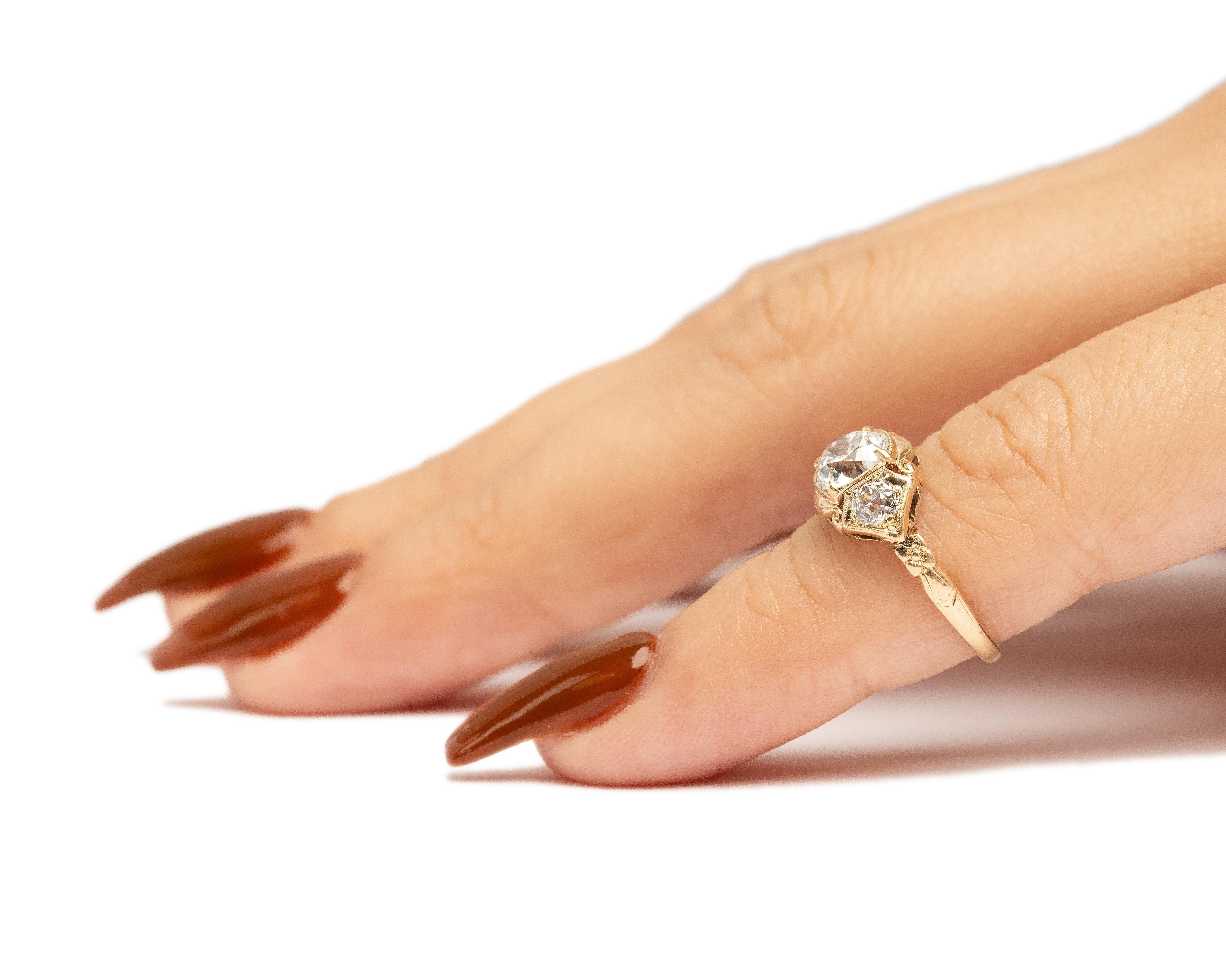 GIA .87 Carat Total Weight Edwardian Diamond 14Karat Yellow Gold Engagement Ring For Sale 3