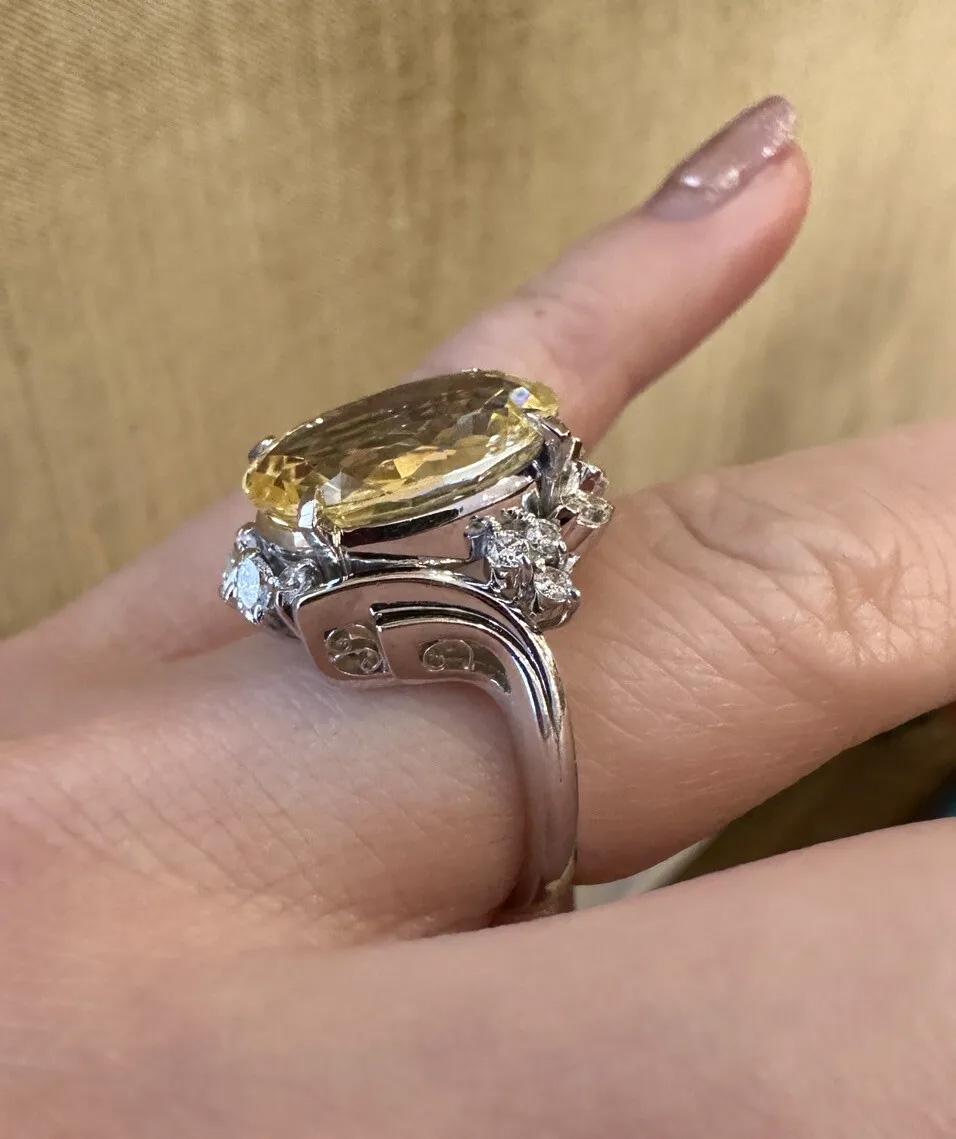 GIA 8.72 Carat Unheated Ceylon Yellow Sapphire & Diamond Ring in Platinum 2