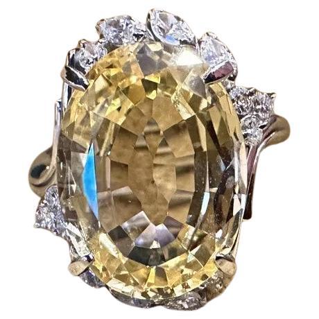 GIA 8.72 Carat Unheated Ceylon Yellow Sapphire & Diamond Ring in Platinum For Sale