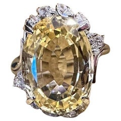 GIA 8.72 Carat Unheated Ceylon Yellow Sapphire & Diamond Ring in Platinum