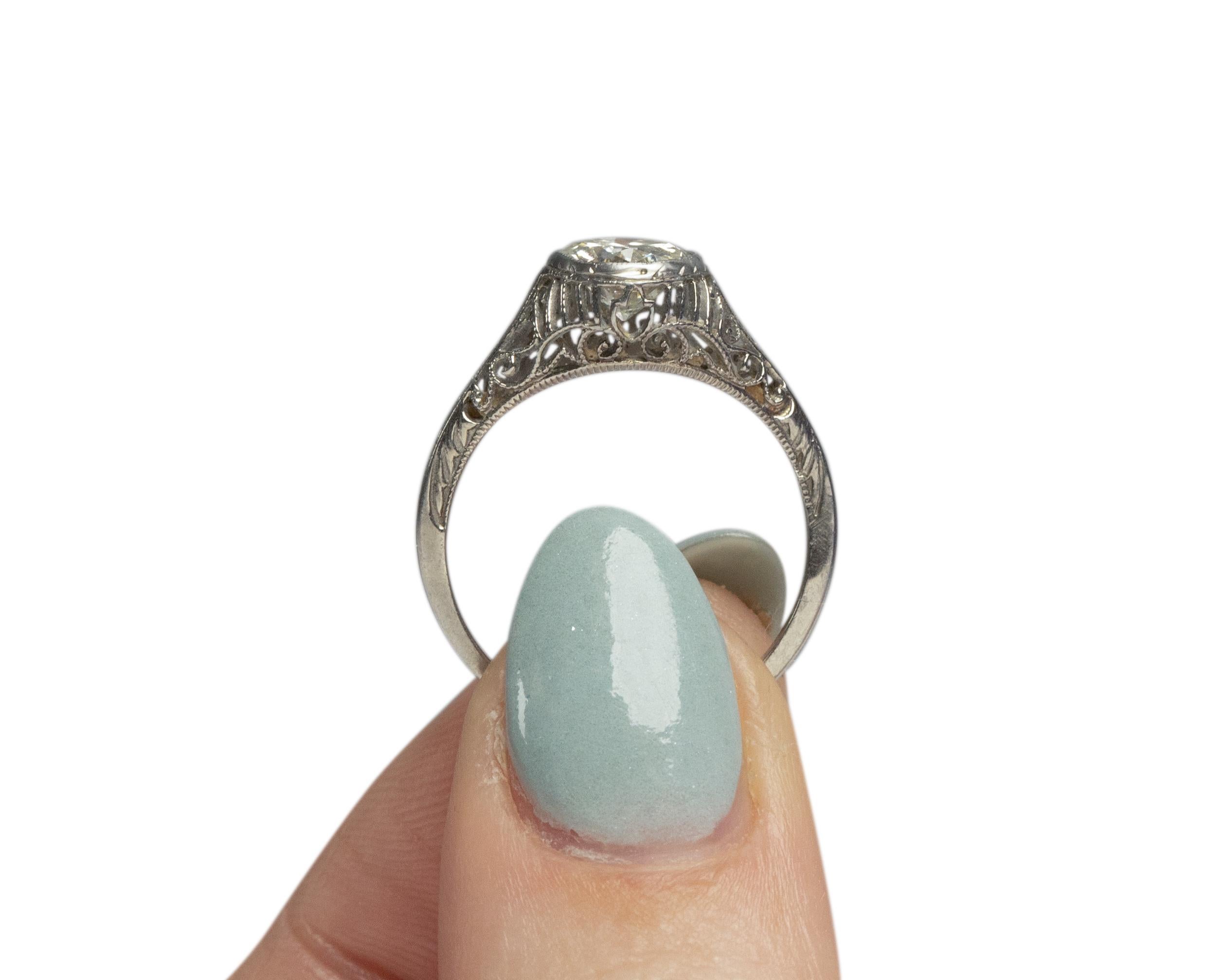 Women's GIA .88 Carat Art Deco Diamond 18 Karat White Gold Engagement Ring For Sale