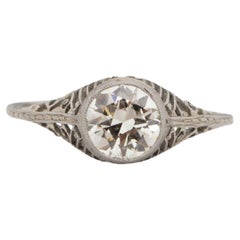 GIA .88 Carat Art Deco Diamond 18 Karat White Gold Engagement Ring