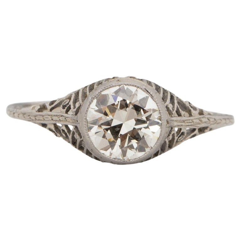 GIA .88 Carat Art Deco Diamond 18 Karat White Gold Engagement Ring For ...