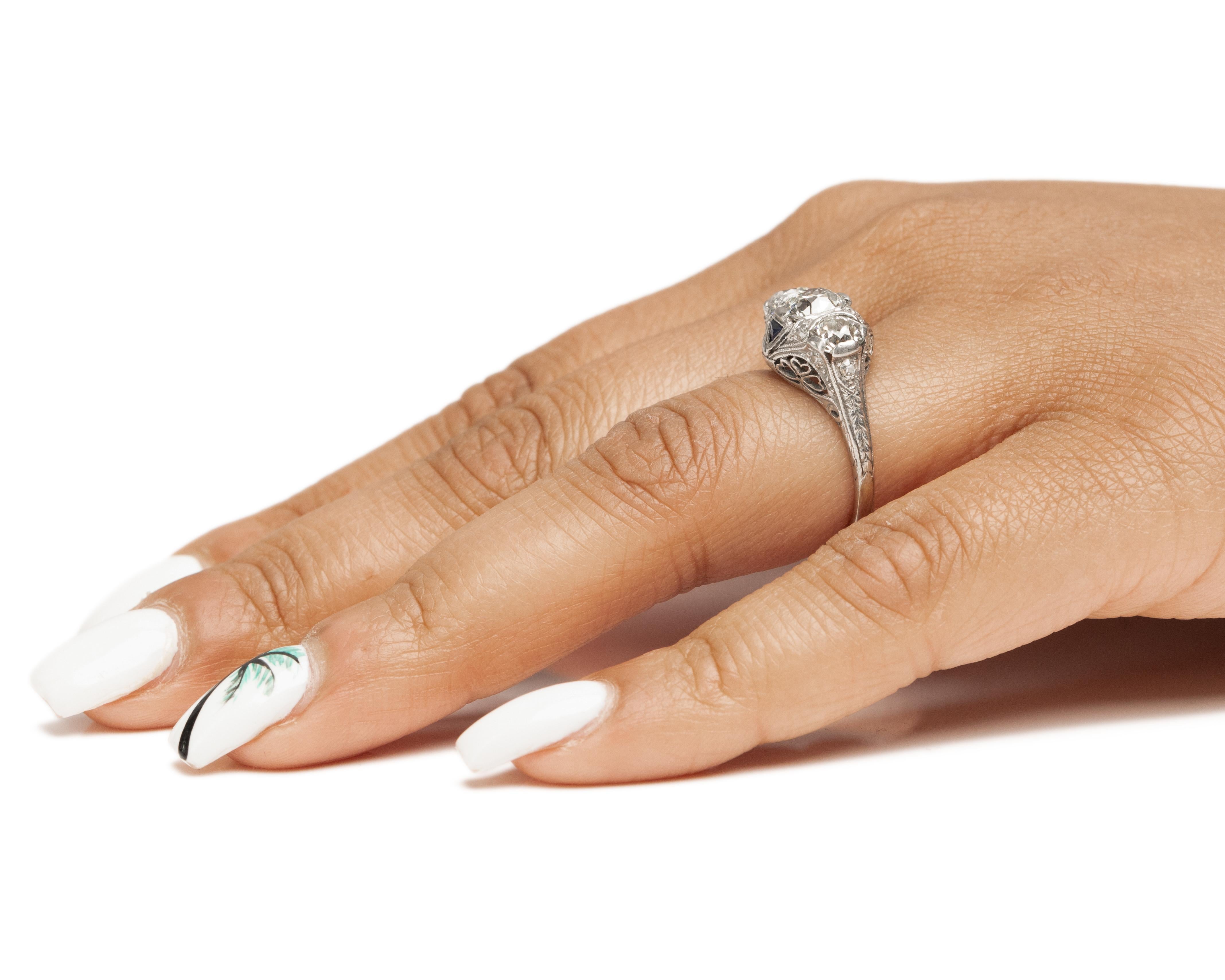 GIA .88 Carat Art Deco Diamond Platinum Engagement Ring For Sale 2
