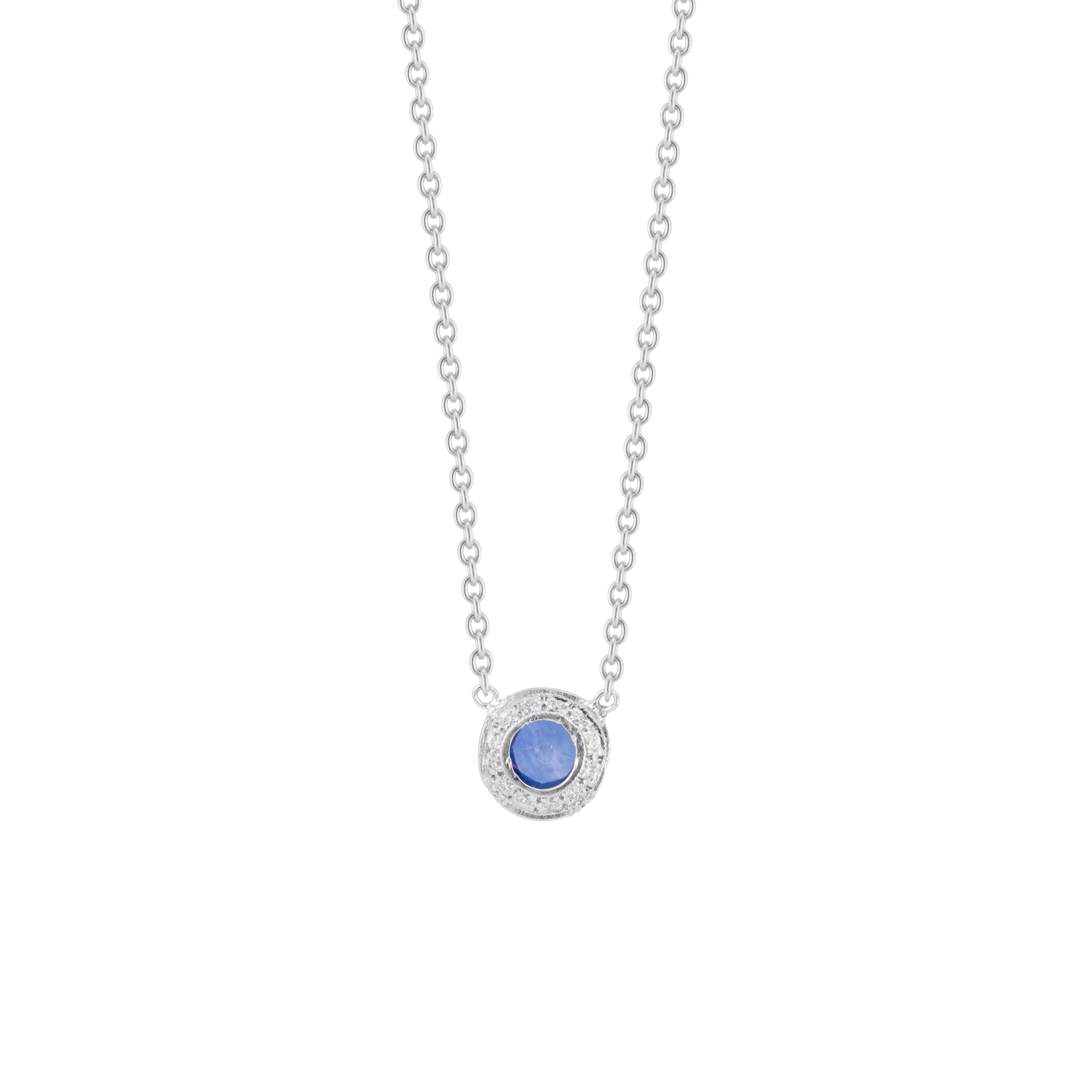 Round Cut GIA .88 Carat Cornflower Blue Sapphire Diamond Halo Platinum Pendant Necklace For Sale