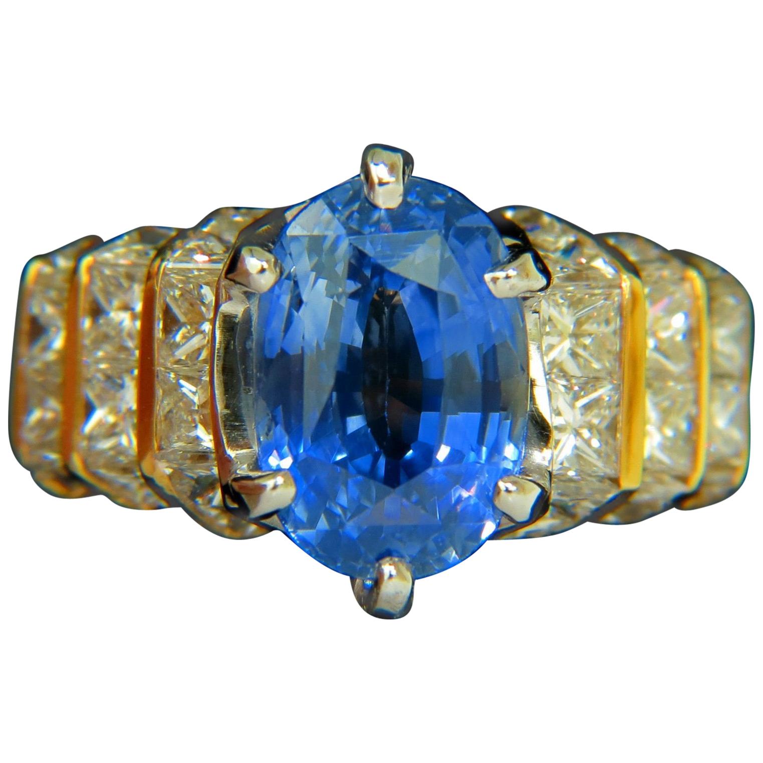 GIA 8.89 Carat Natural Fine Sapphire Diamond Ring Cornflower Classic 14 Karat