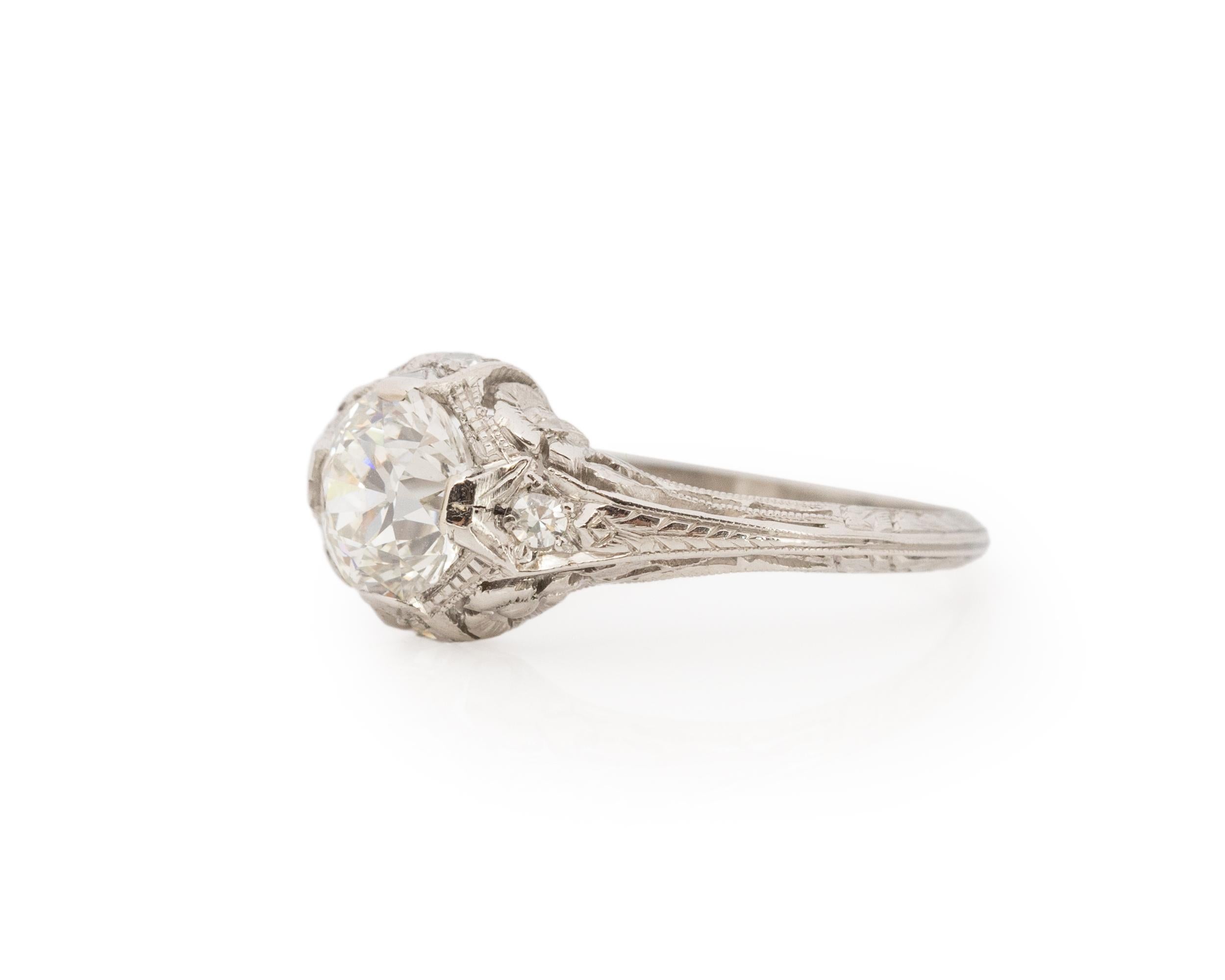 Old European Cut GIA .89 Carat Art Deco Diamond Platinum Engagement Ring For Sale