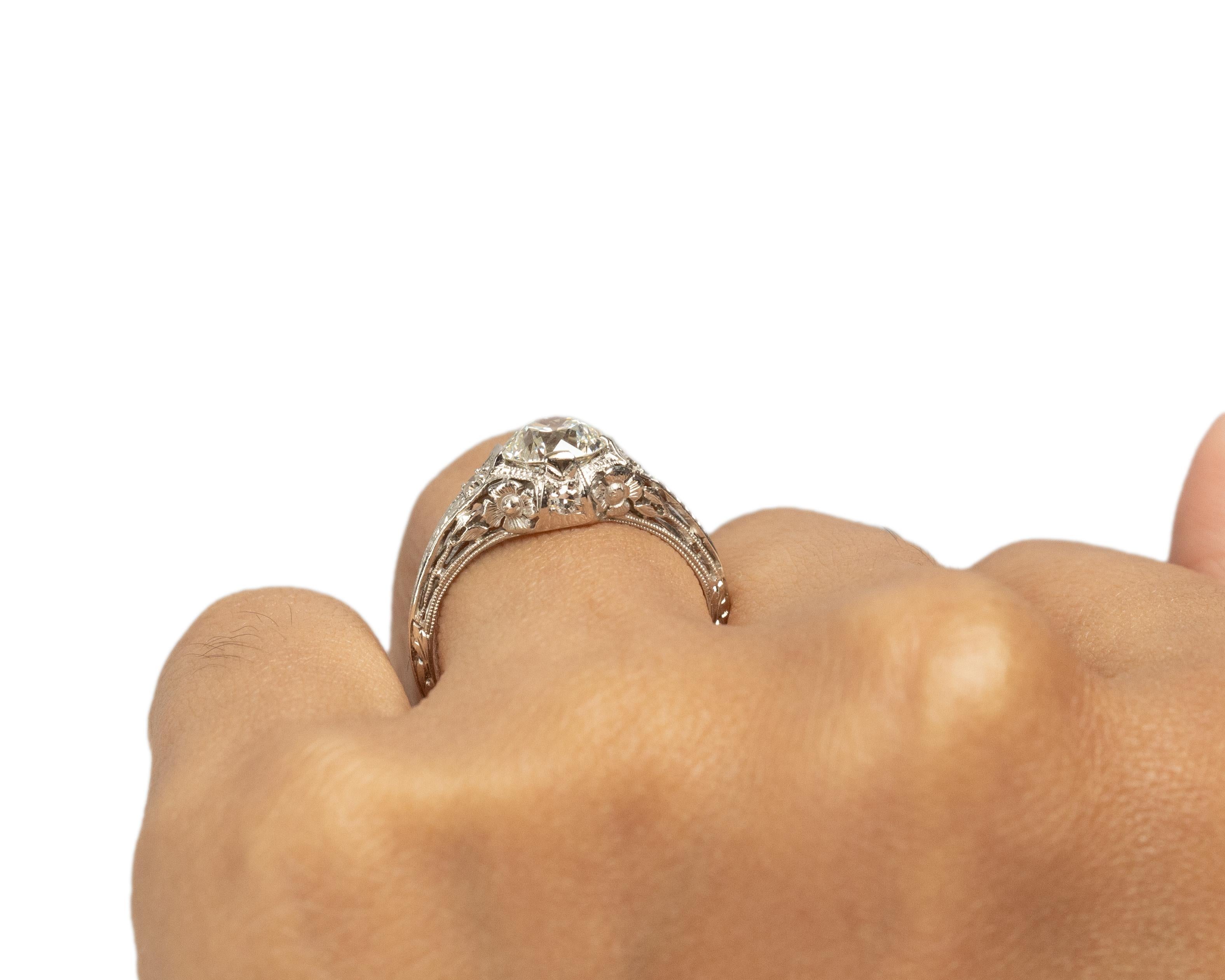 GIA .89 Carat Art Deco Diamond Platinum Engagement Ring For Sale 1