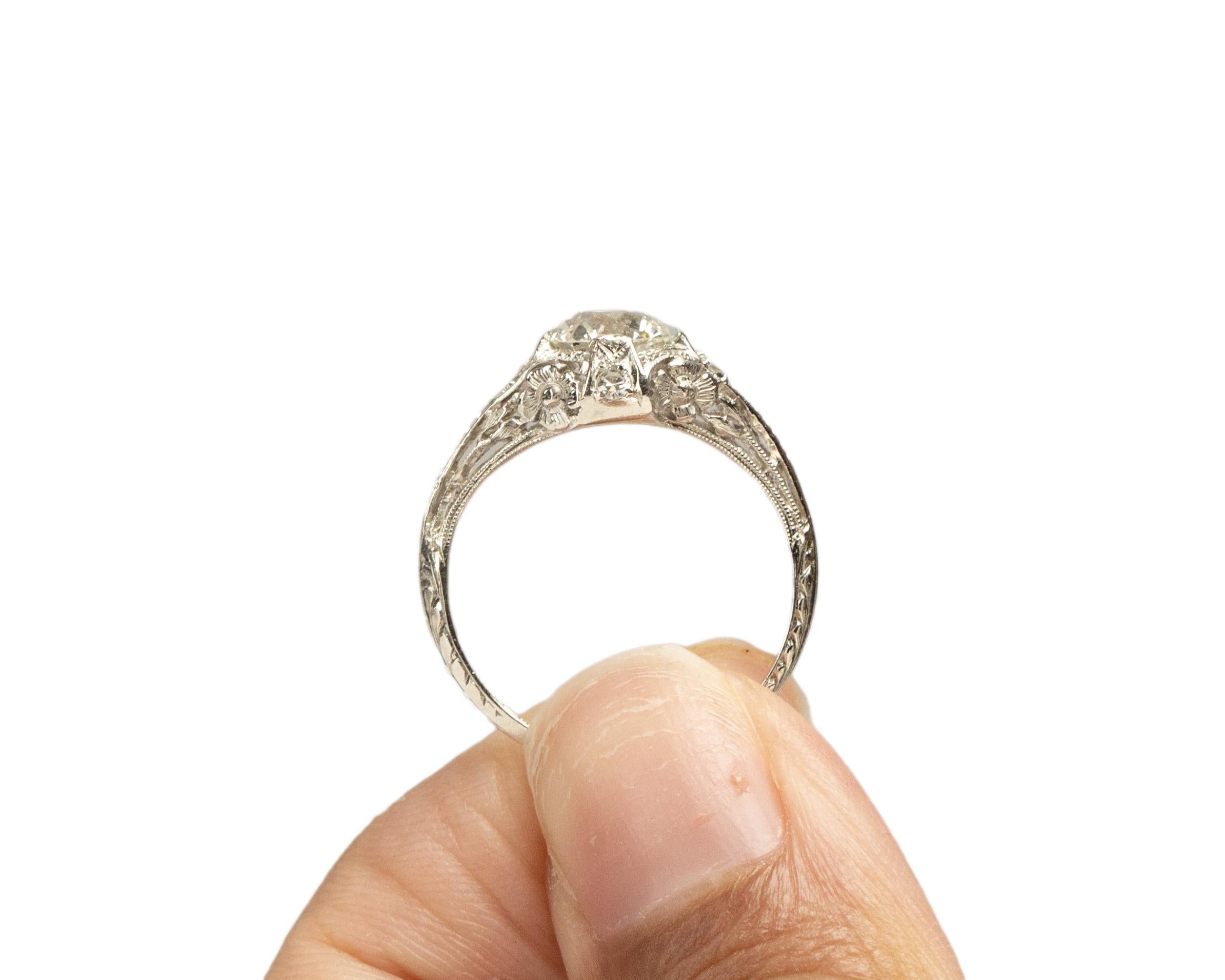 GIA .89 Carat Art Deco Diamond Platinum Engagement Ring For Sale 3