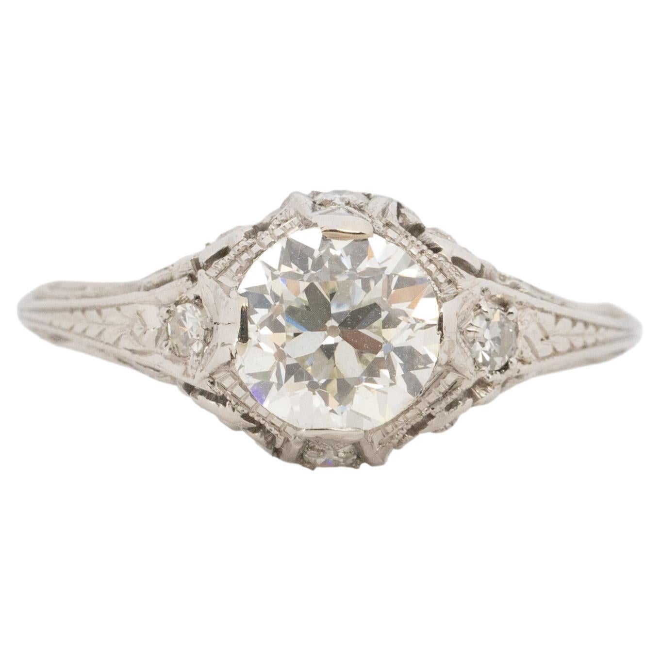 GIA .89 Carat Art Deco Diamond Platinum Engagement Ring For Sale